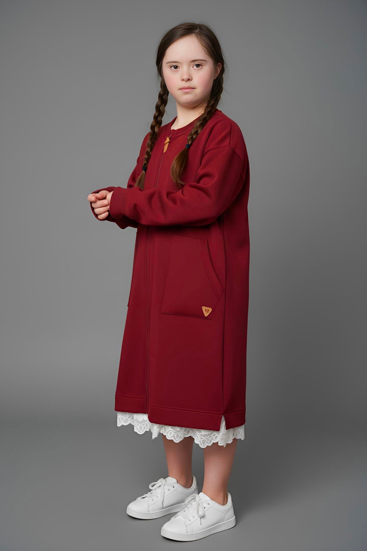 Adaptive Kids Sweatshirt Dress with Full Front Zipper and Easy-Undressing Sleeves