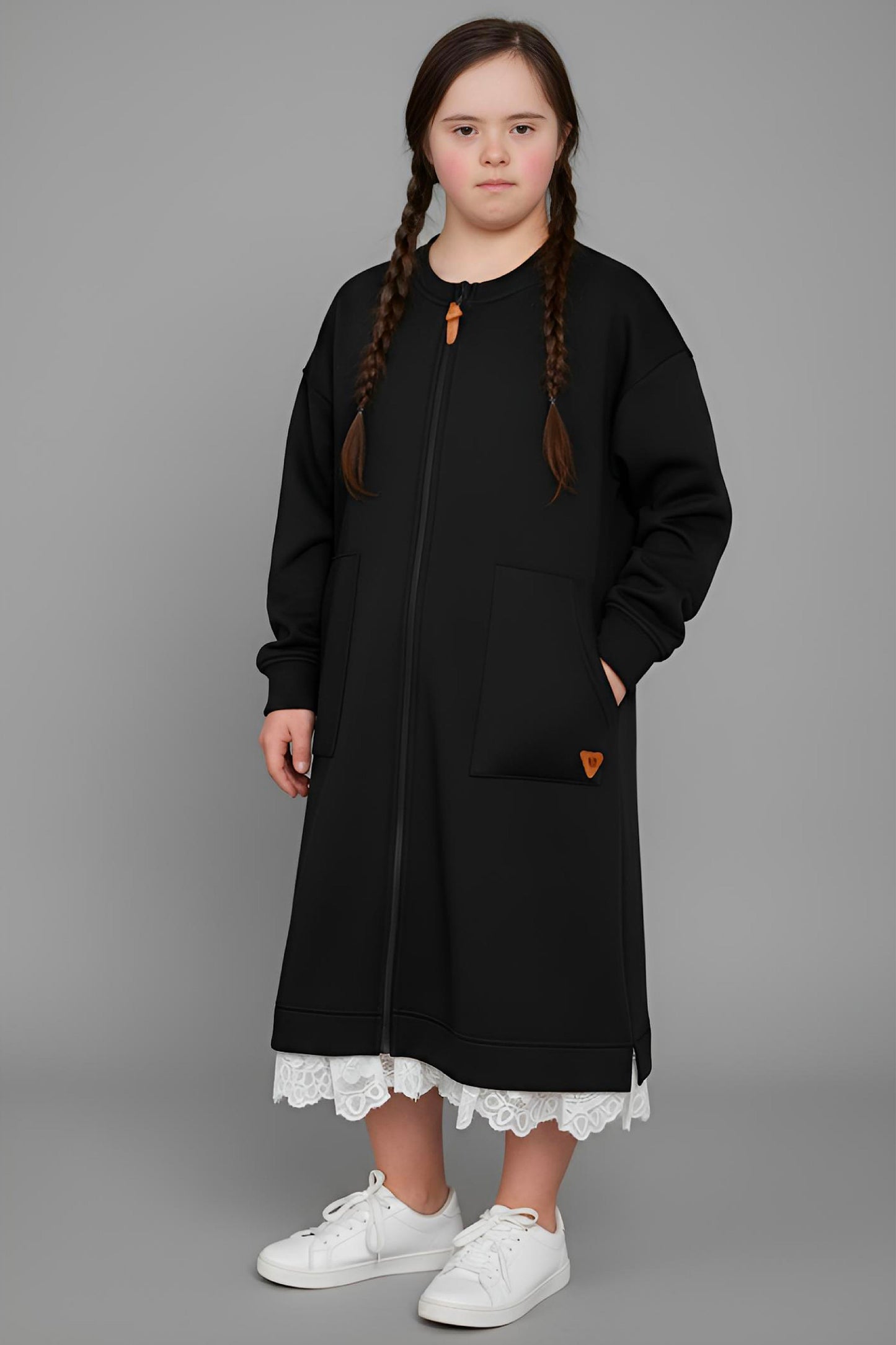 Adaptive Kids Sweatshirt Dress with Full Front Zipper and Easy-Undressing Sleeves