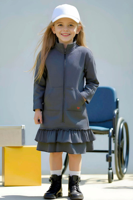 Kids Adaptive Dolman Sweatshirt Dress with Zipper & Cargo Pocket