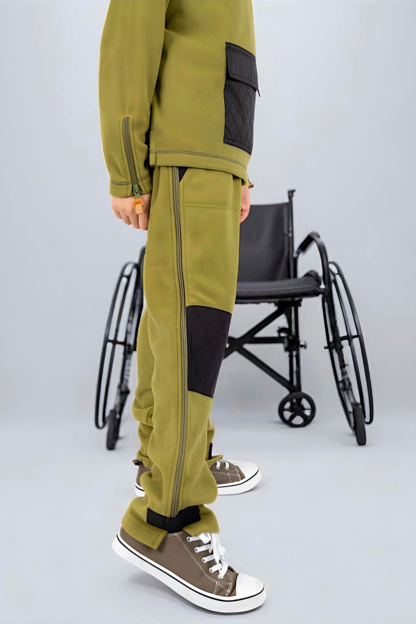Adaptive Kids Polar Pants, Adjustable Waist, Knee Insert & Full Zipper for Easy Undressing