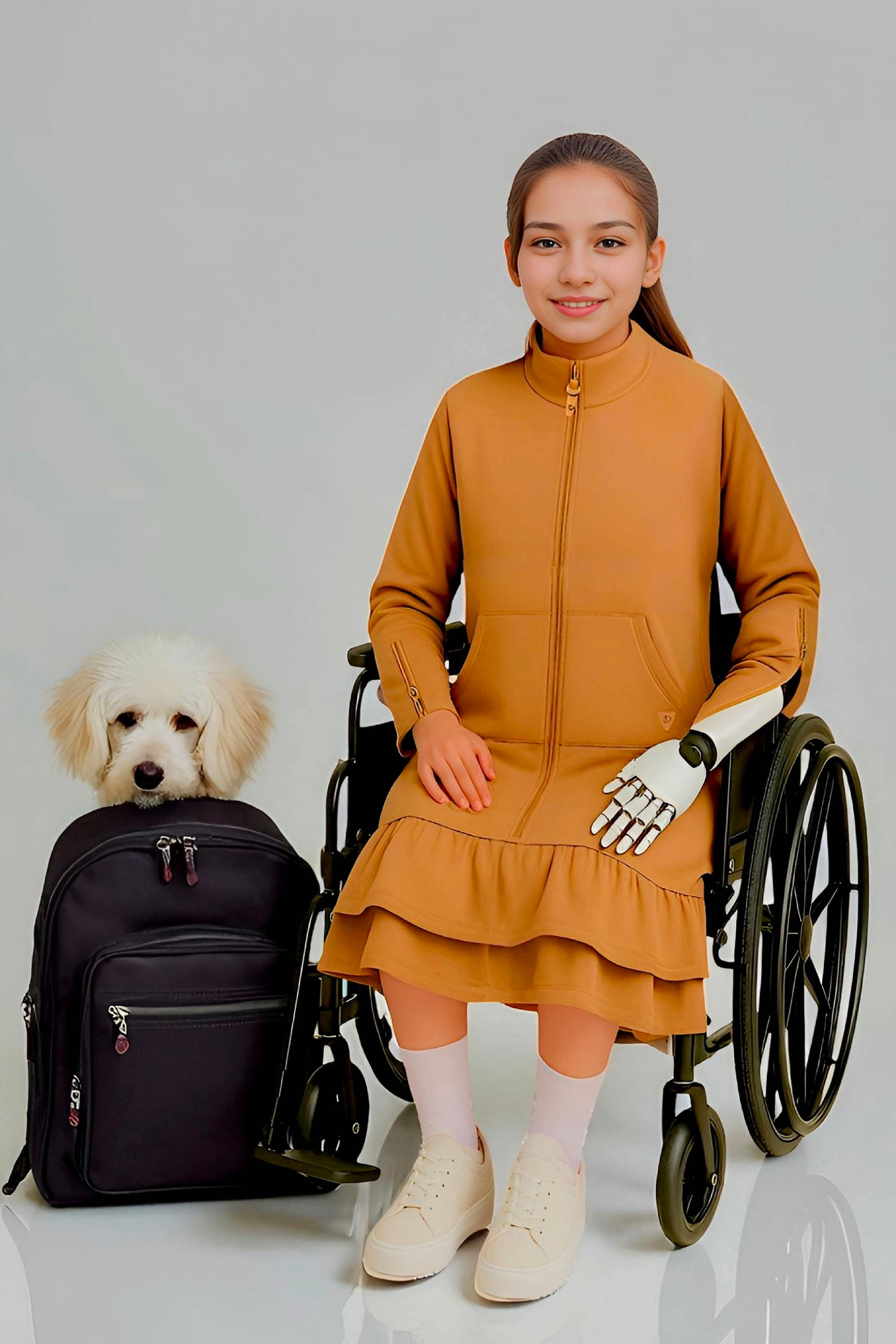 Kids Adaptive Dolman Sweatshirt Dress with Zipper & Cargo Pocket