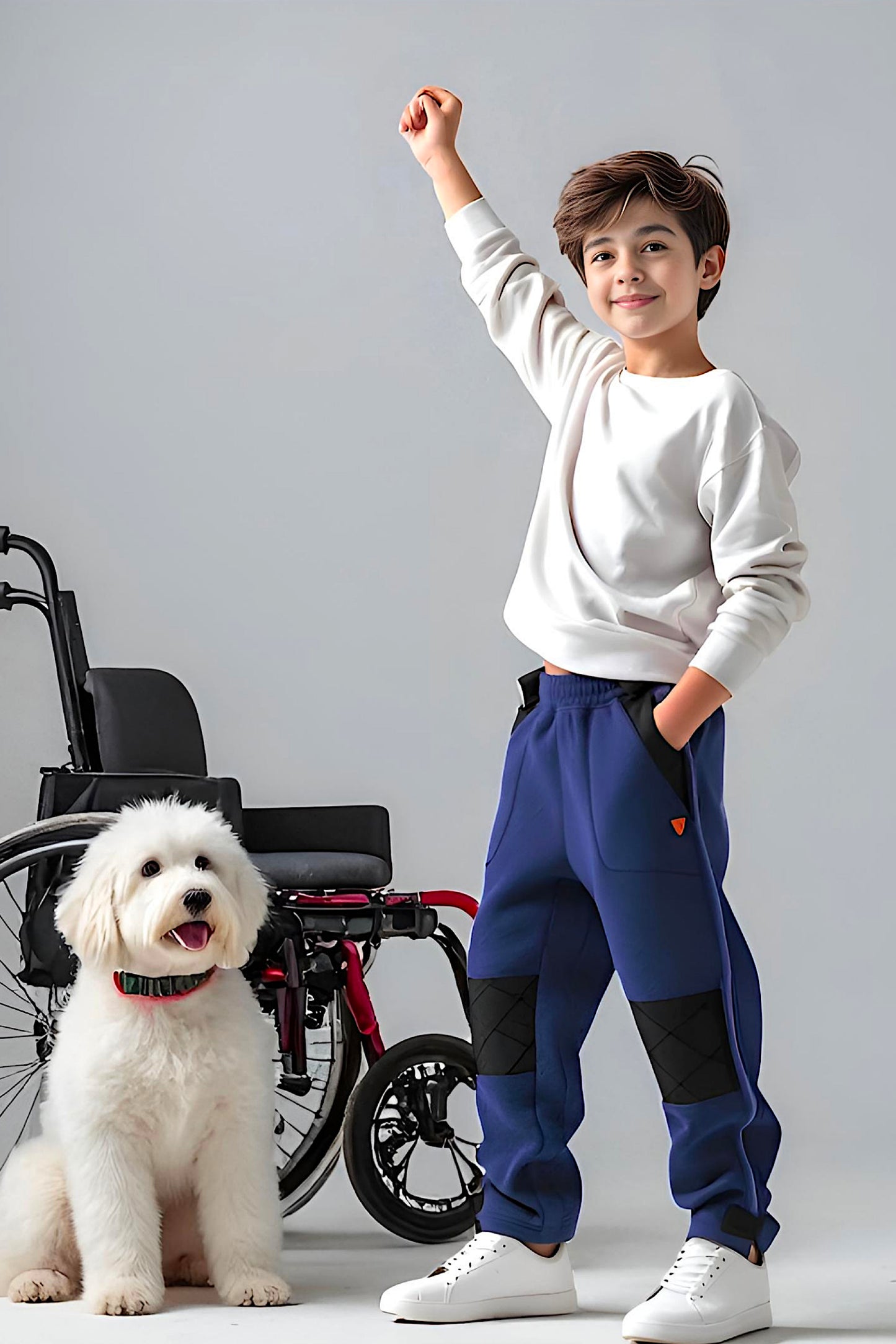 Adaptive Kids Polar Pants, Adjustable Waist, Knee Insert & Full Zipper for Easy Undressing