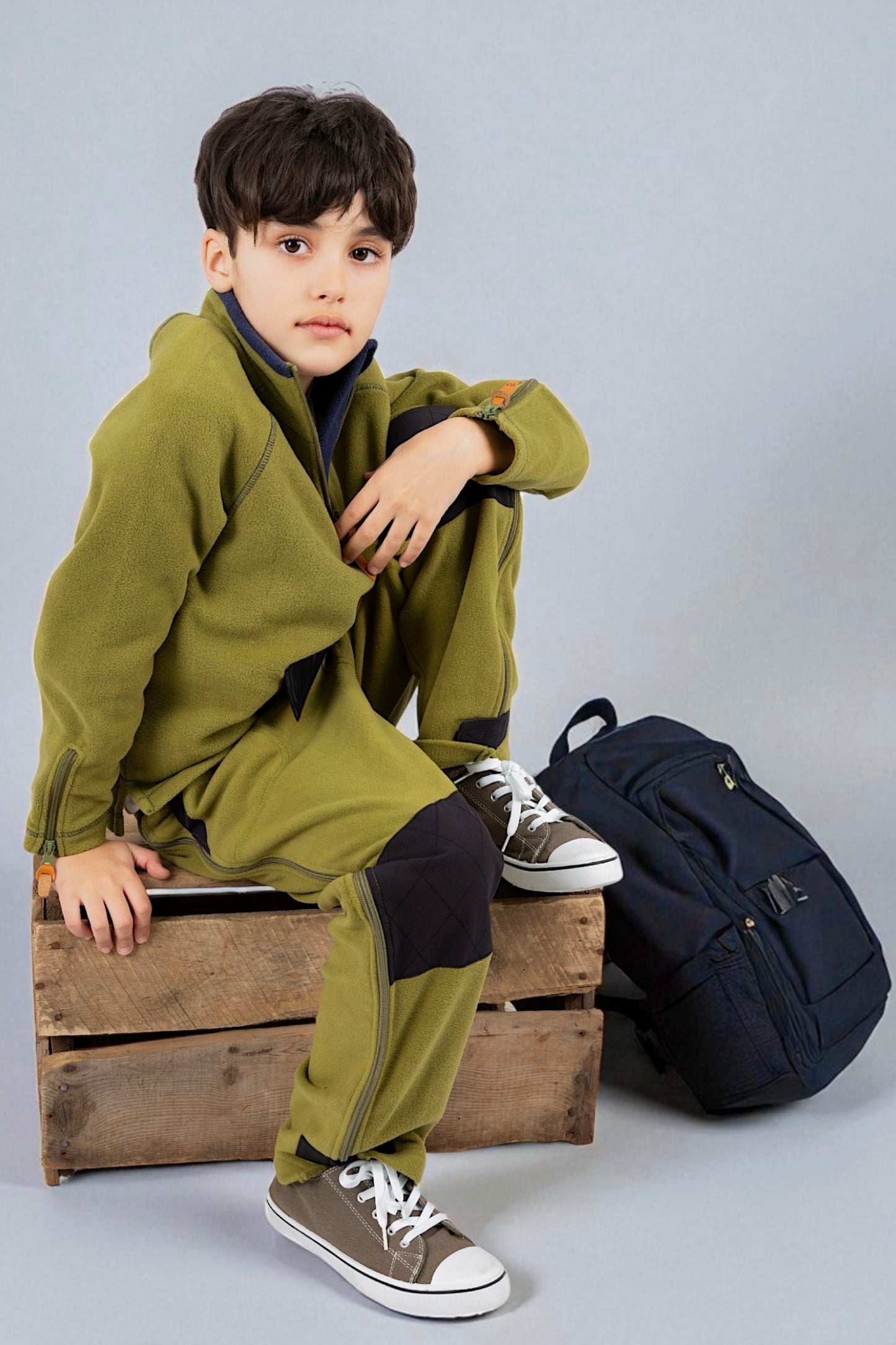 Adaptive Kids Polar Pants, Adjustable Waist, Knee Insert & Full Zipper for Easy Undressing