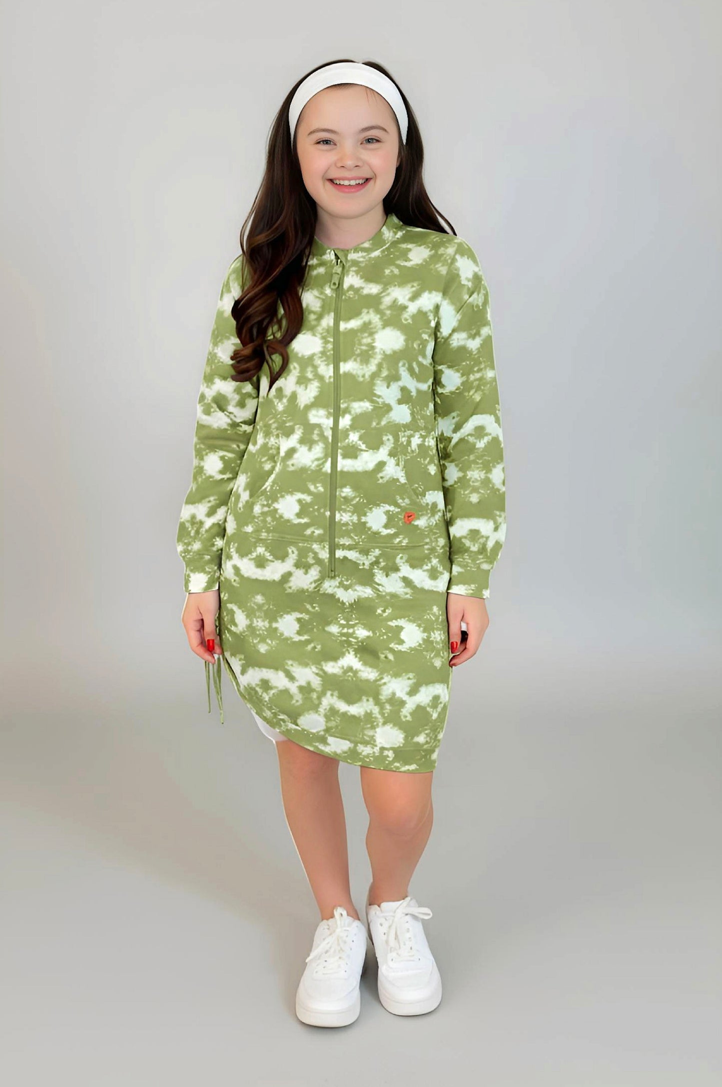 Adaptive Kids Tie-Dye Sweatshirt Dress, Front Zipper and Easy-Undressing Sleeves