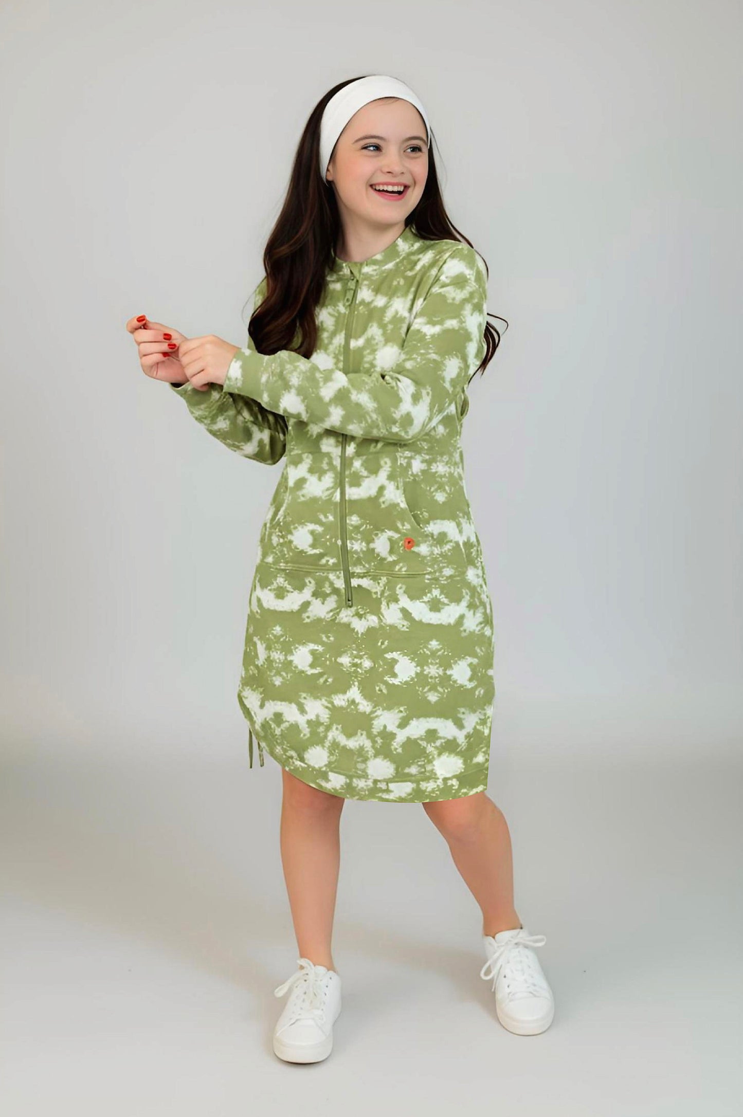 Adaptive Kids Tie-Dye Sweatshirt Dress, Front Zipper and Easy-Undressing Sleeves
