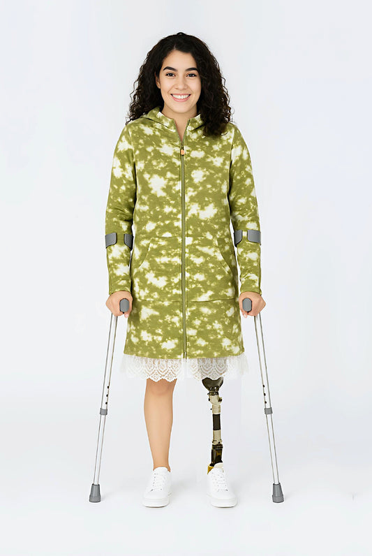 Adaptive Kids Tie-Dye Hoodie Sweatshirt Dress, Front Full Zipper and Easy-Undressing Sleeves