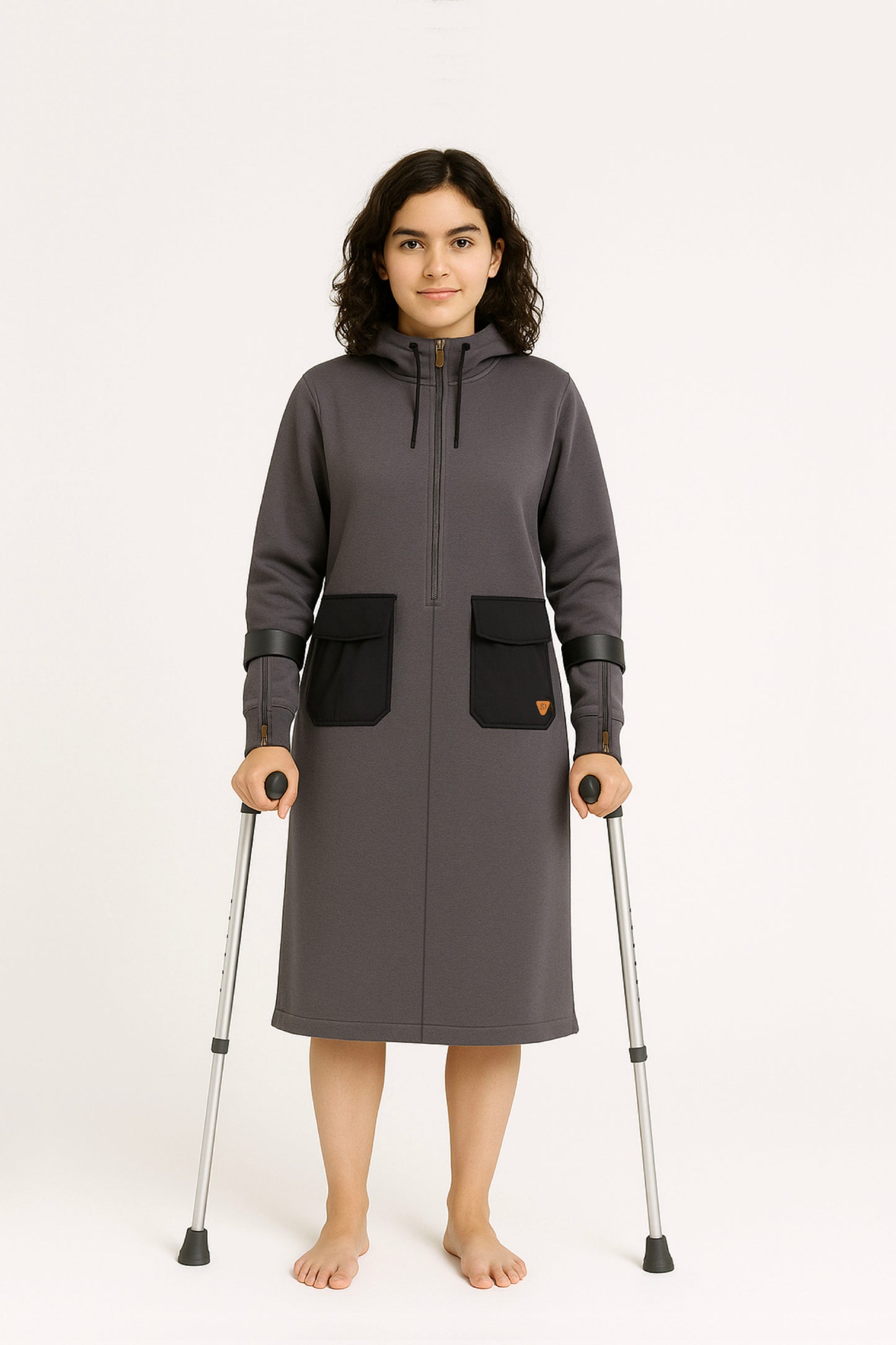 Adaptive Kids Hoodie Dress with Front Zipper & Easy-Undressing Sleeves