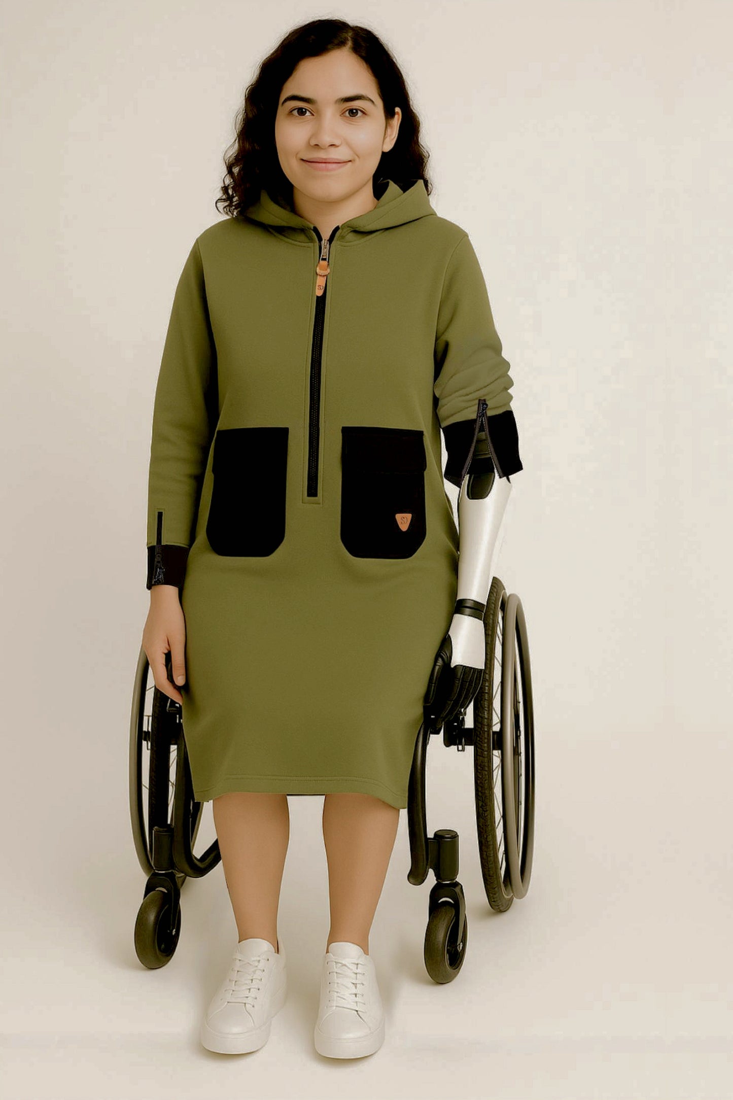 Adaptive Kids Hoodie Dress with Front Zipper & Easy-Undressing Sleeves