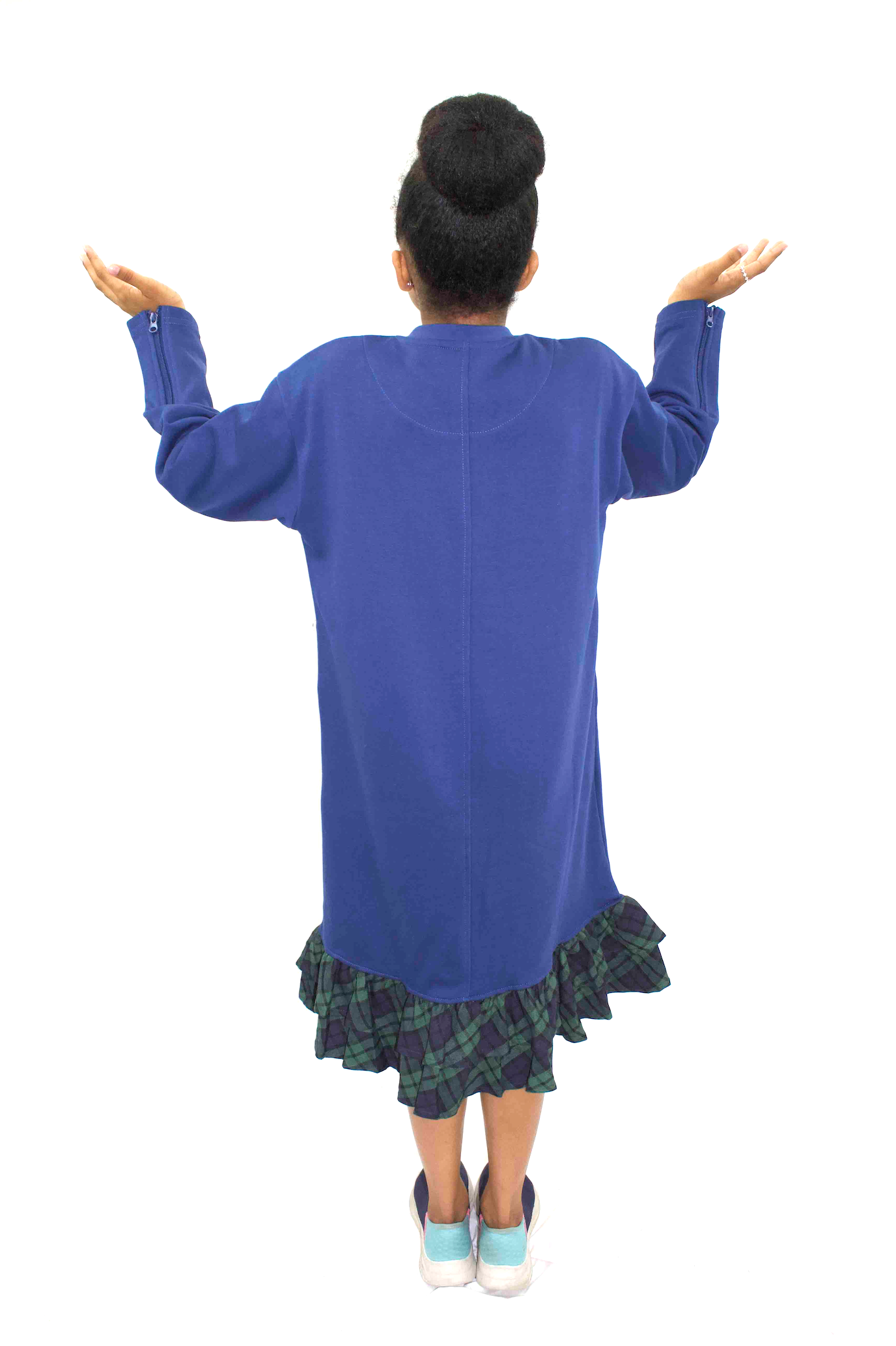 Adaptive Kids Dolman Sweatshirt Dress with full Zipper & Contrast Frills