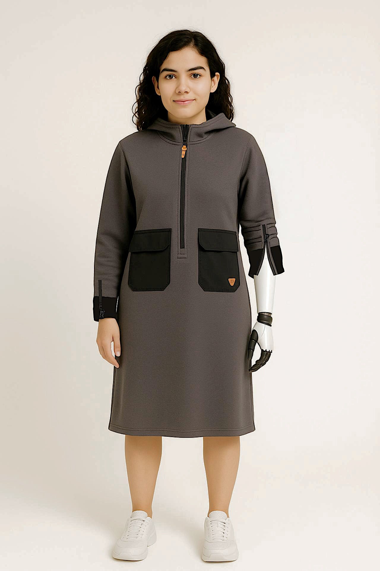 Adaptive Kids Hoodie Dress with Front Zipper & Easy-Undressing Sleeves