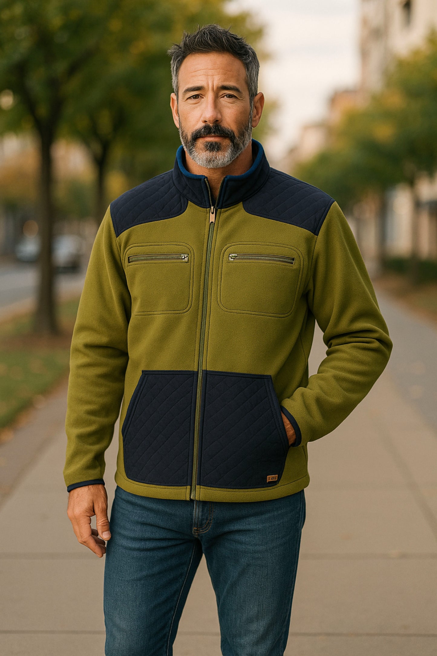 Men’s Polar Adaptive Clothing Magnetic Zipper Jacket, Front Chest Pocket for Passing Medical Tube, Long Sleeve Zipper for Undressing