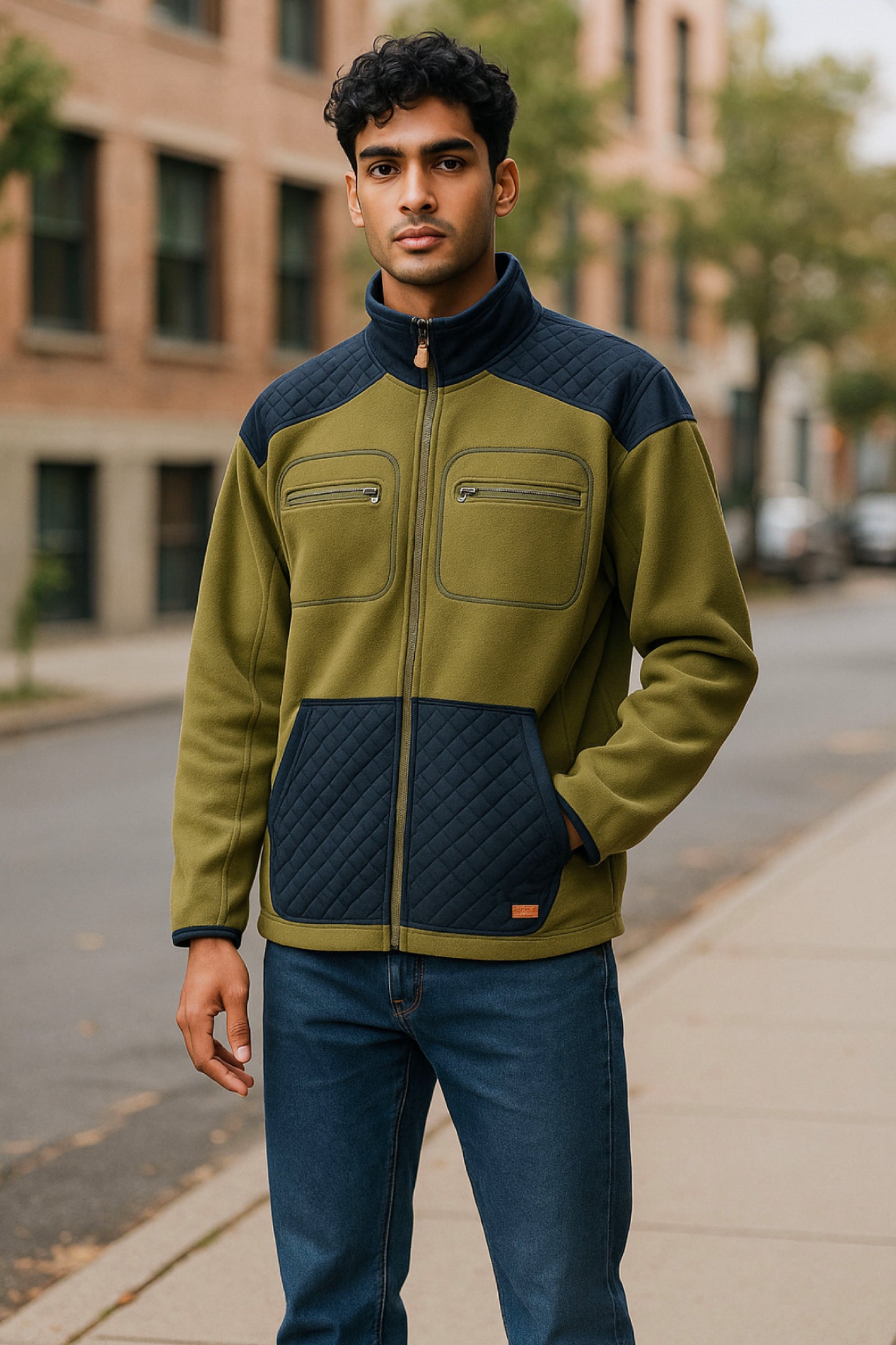 Men’s Polar Adaptive Clothing Magnetic Zipper Jacket, Front Chest Pocket for Passing Medical Tube, Long Sleeve Zipper for Undressing