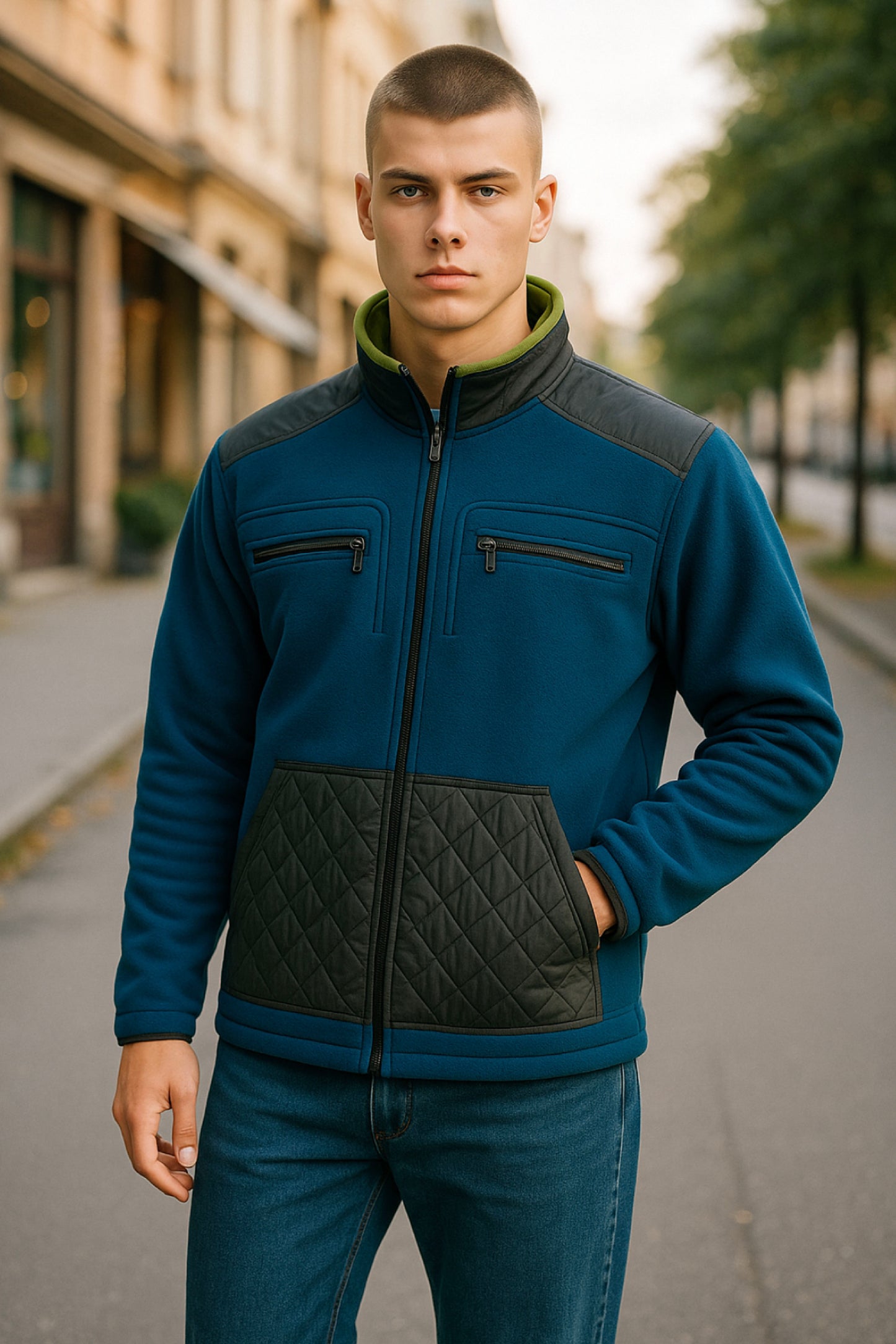 Men’s Polar Adaptive Clothing Magnetic Zipper Jacket, Front Chest Pocket for Passing Medical Tube, Long Sleeve Zipper for Undressing