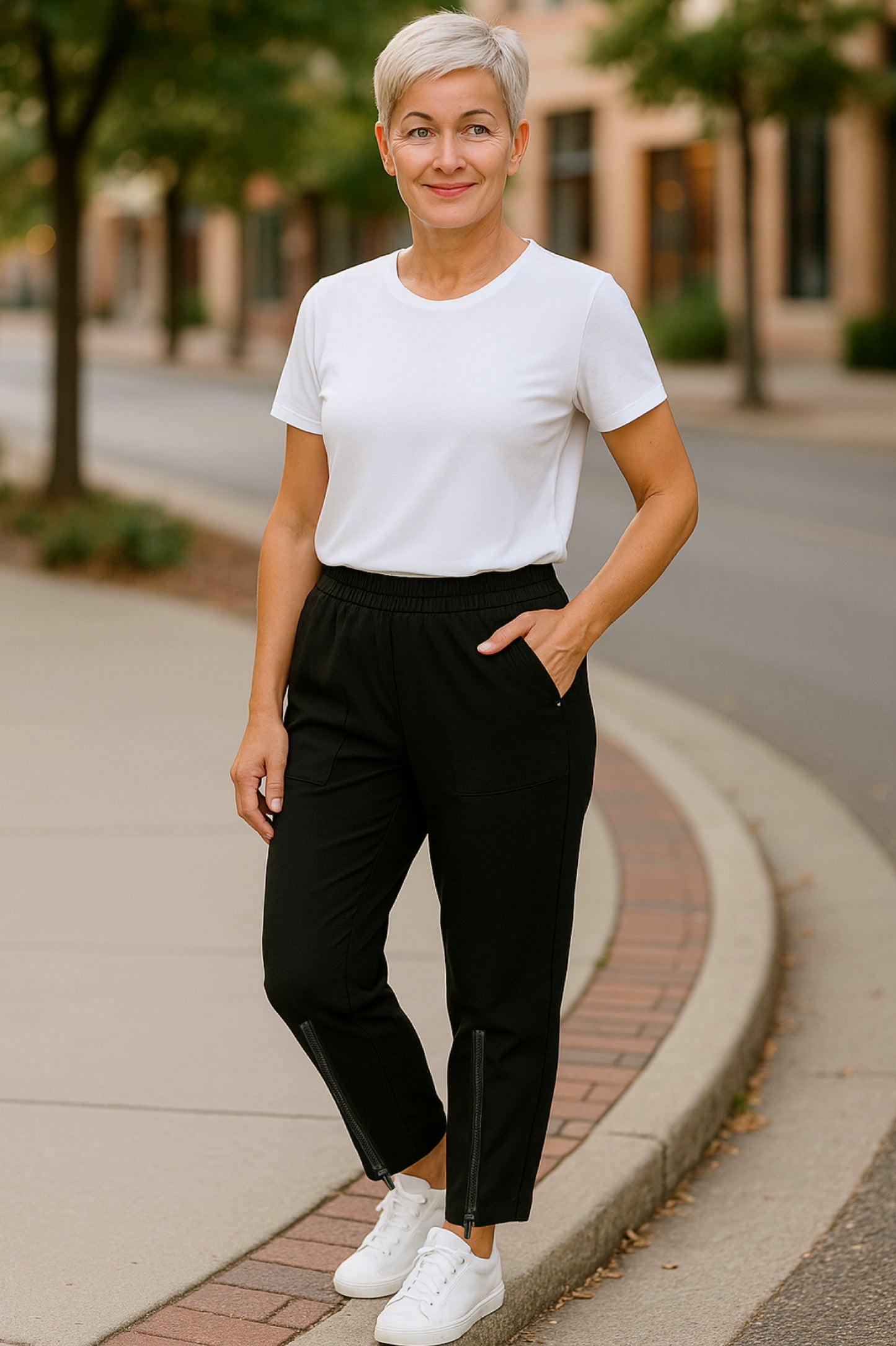 Women's Adaptive Clothing: Stretch Trousers Pant, Full Elastic Waistband, Side Zippers for Easy Undressing