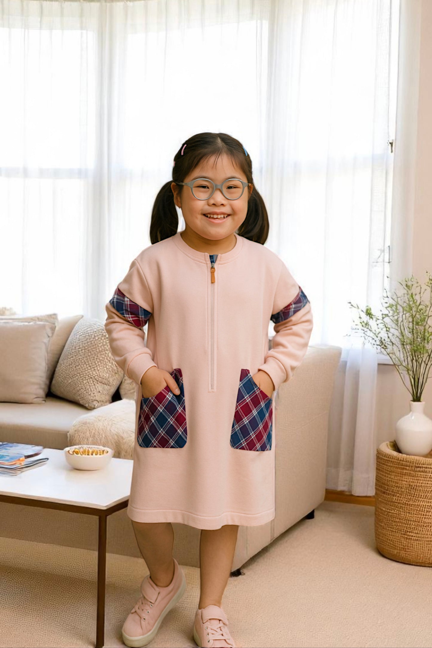 Adaptive Kids Fashion Dress: Front Long Zipper, Sleeve Easy Undressing