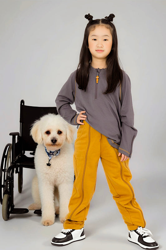 Adaptive Kids Sweatpants with Full-Leg Zippers for Easy Undressing