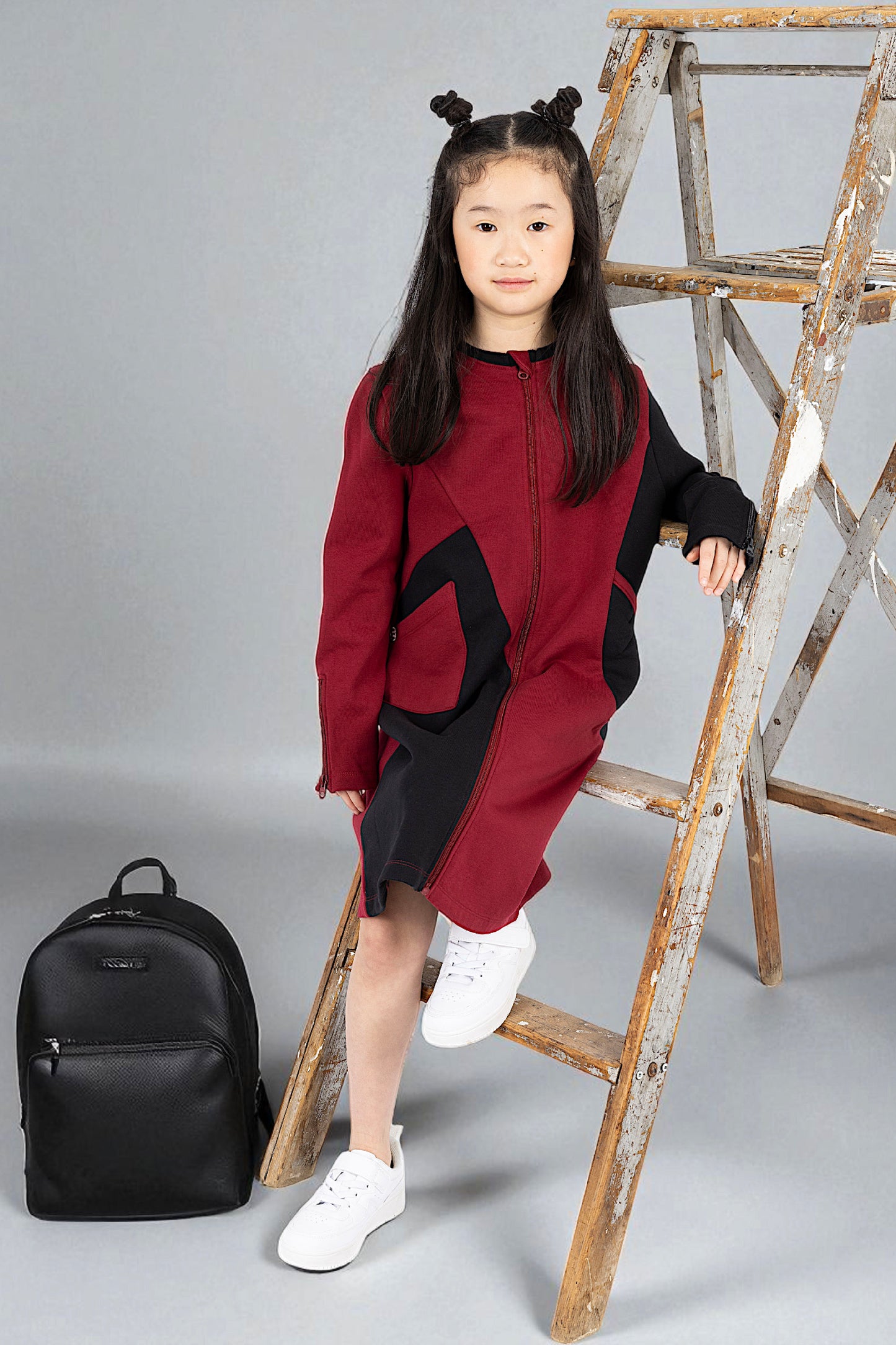 Adaptive Kids Crow Neck Dress with Cargo Pocket & Full Front Zipper for Easy Undressing