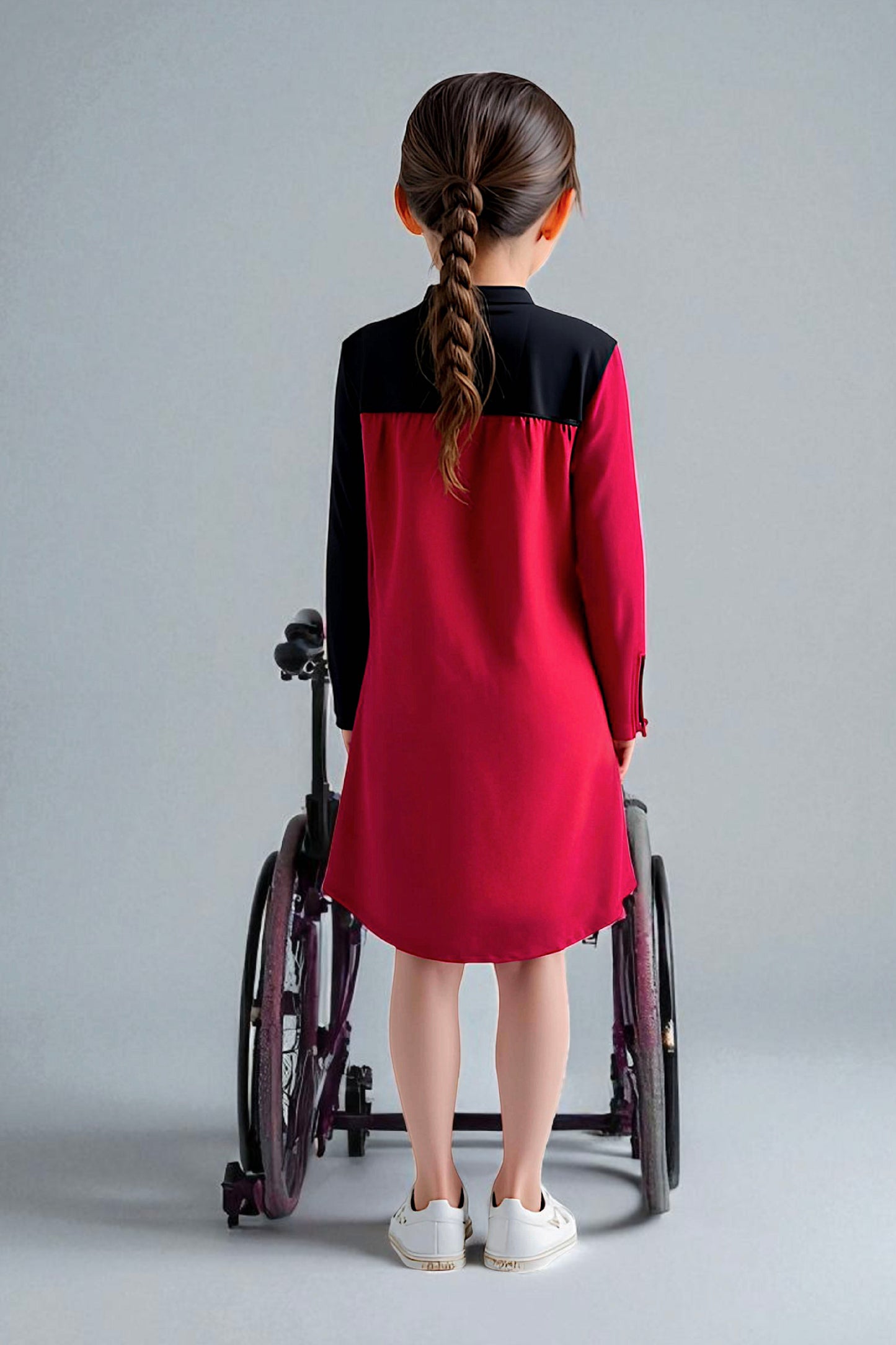 Adaptive Kids Crow Neck Dress with Cargo Pocket & Full Front Zipper for Easy Undressing