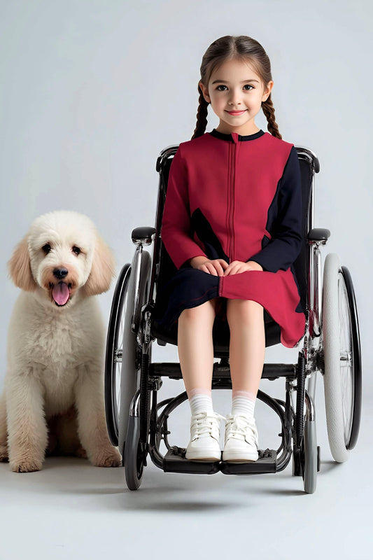Adaptive Kids Crow Neck Dress with Cargo Pocket & Full Front Zipper for Easy Undressing
