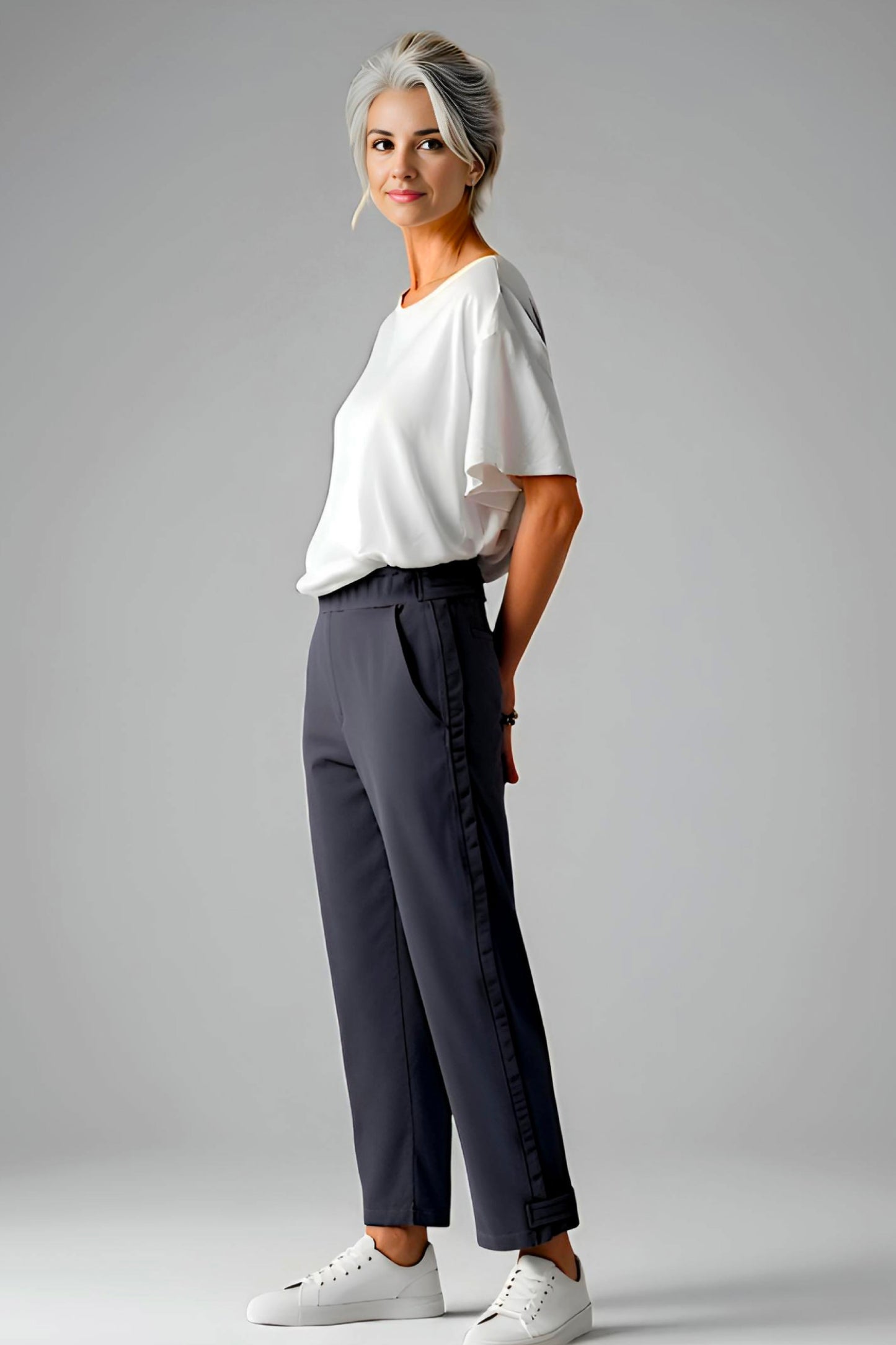 Women's Adaptive Clothing: Stretch Trousers Pant, Elastic Waistband, Side Zipper for Easy Dressing