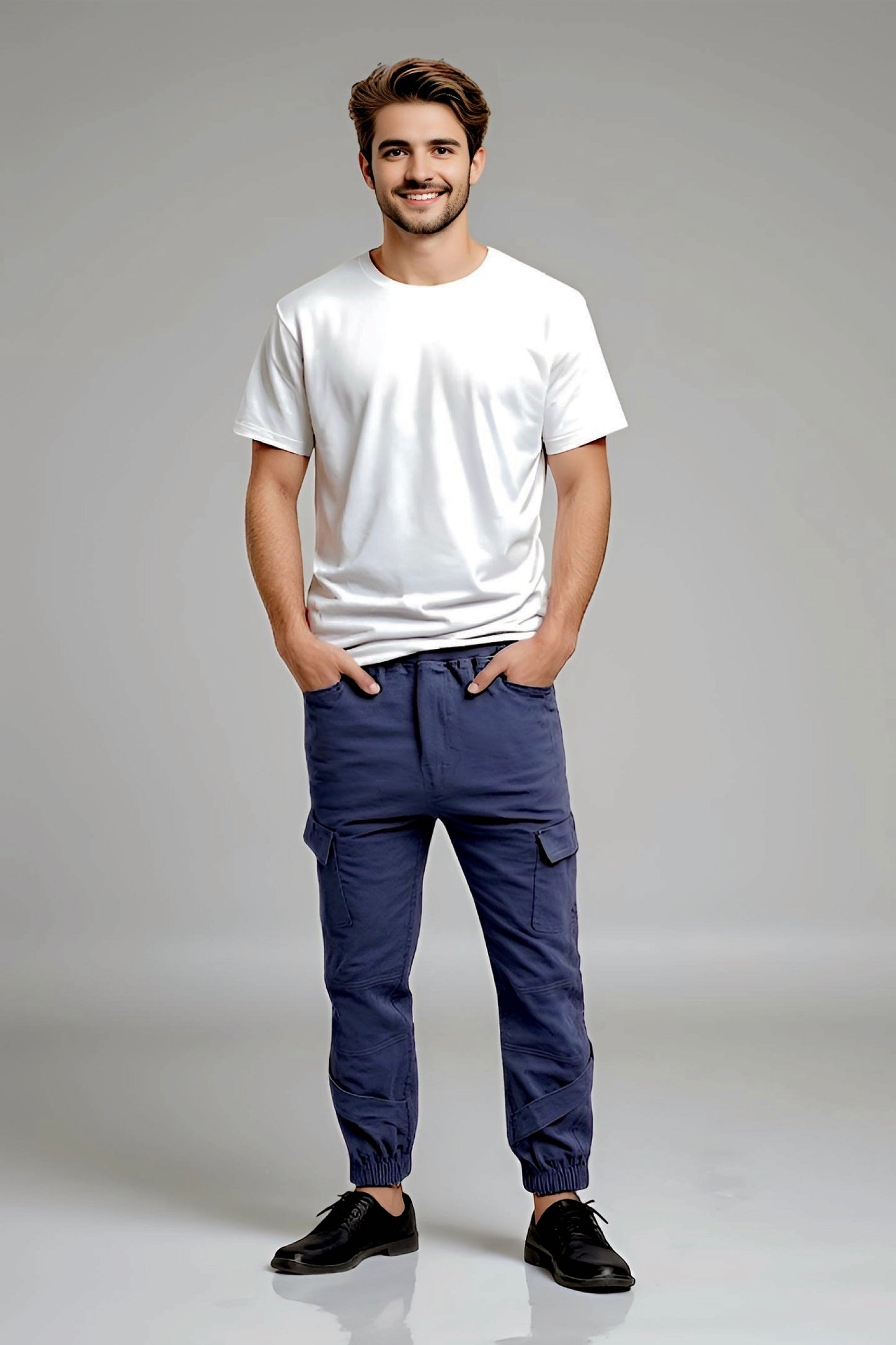 Men's Adaptive Clothing Woven Jogger Pants, Full Waistband Ribbed with Elastic and a Strip, Easy Zipper, Both at the Top and Bottom