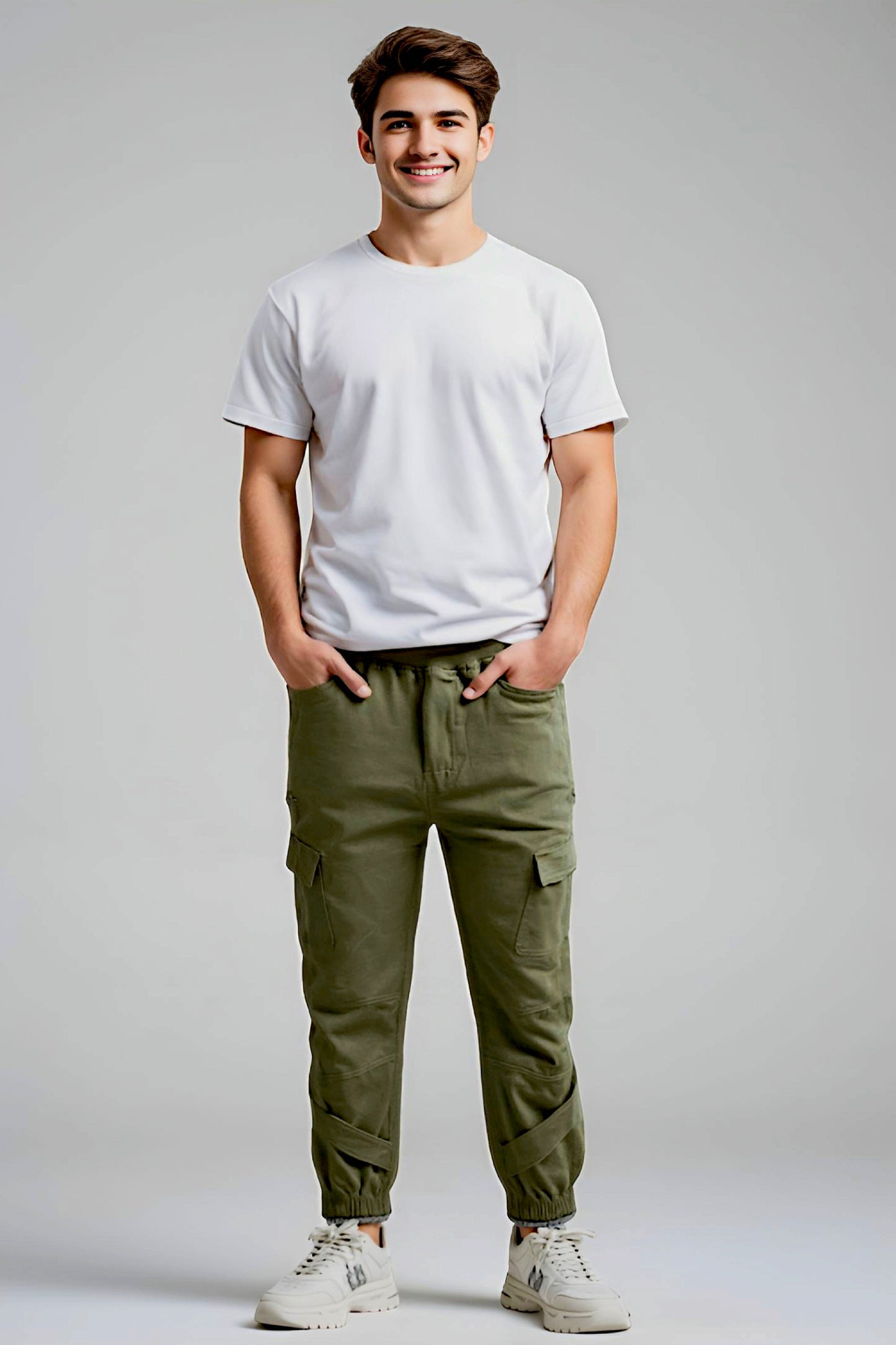 Men's Adaptive Clothing Woven Jogger Pants, Full Waistband Ribbed with Elastic and a Strip, Easy Zipper, Both at the Top and Bottom