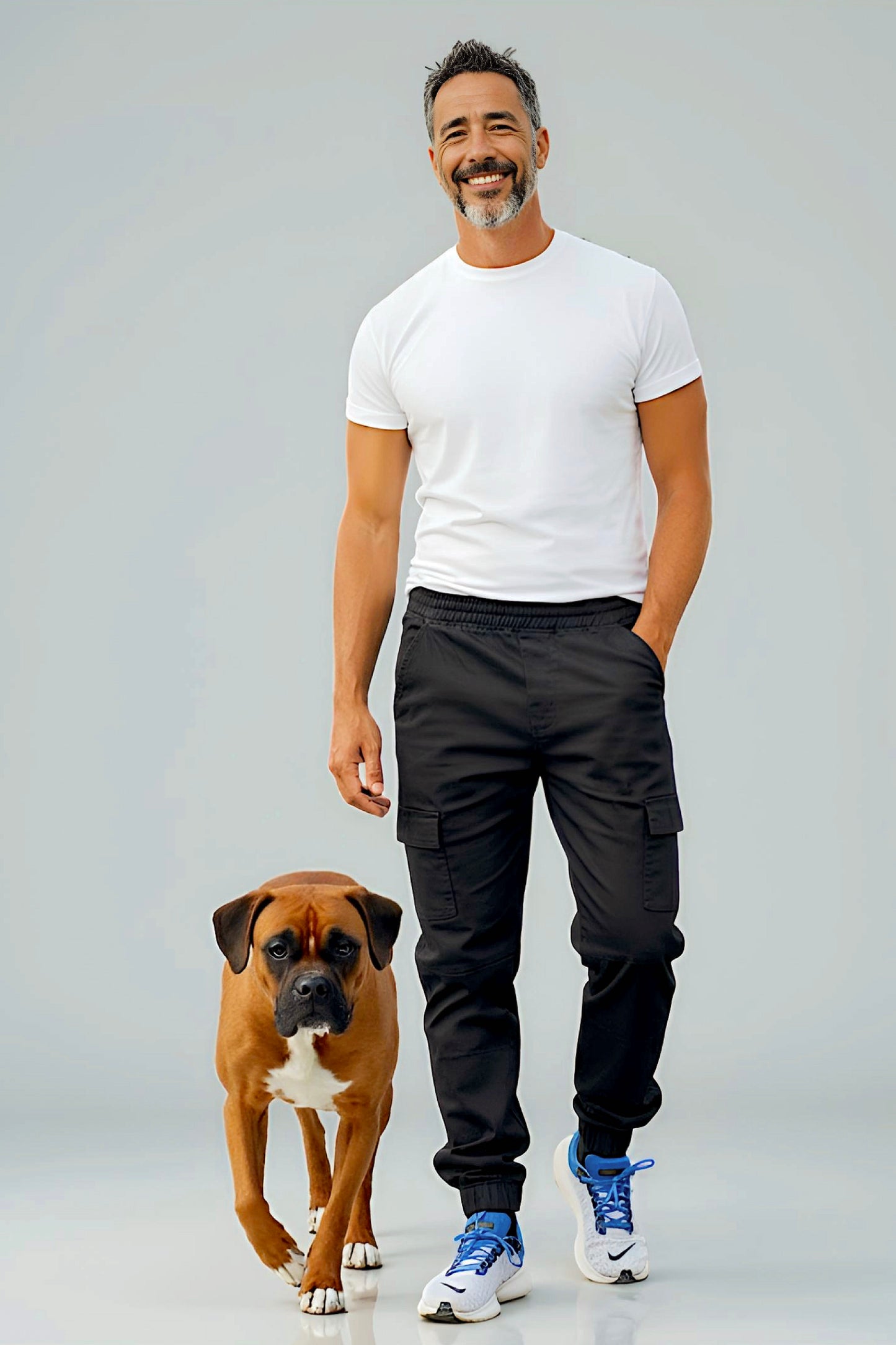 Men's Adaptive Clothing Woven Jogger Pants, Full Waistband Ribbed with Elastic and a Strip, Easy Zipper, Both at the Top and Bottom