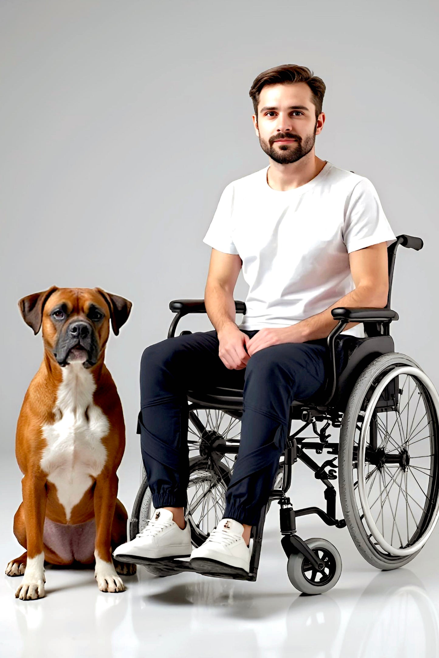 Men's Adaptive Clothing Woven Jogger Pants, Full Waistband Ribbed with Elastic and a Strip, Easy Zipper, Both at the Top and Bottom