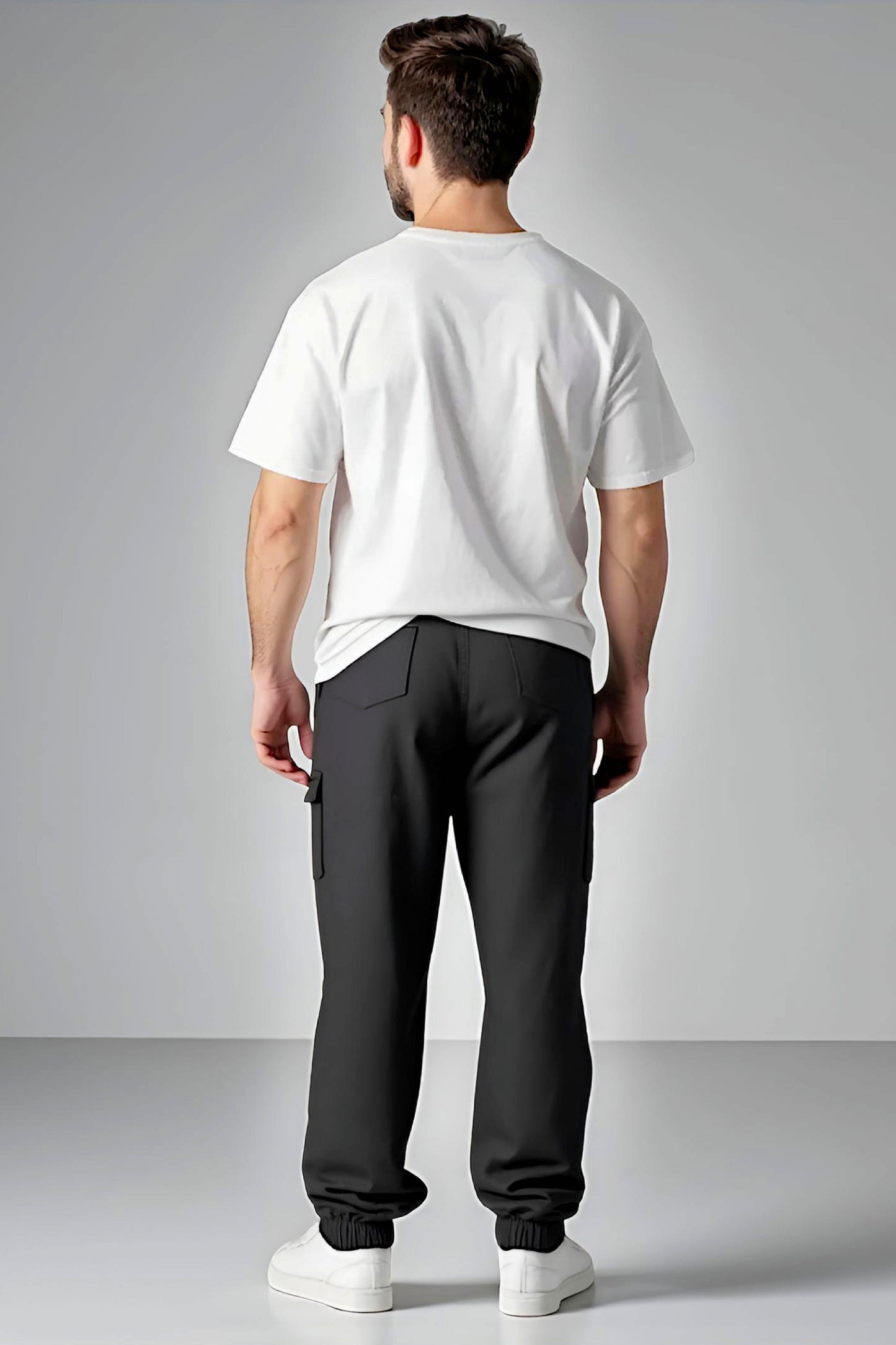 Men's Adaptive Clothing Woven Jogger Pants, Full Waistband Ribbed with Elastic and a Strip, Easy Zipper, Both at the Top and Bottom