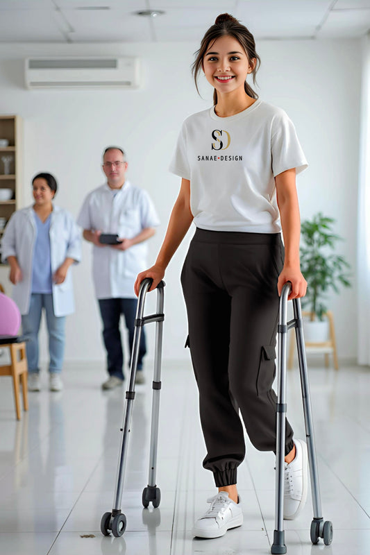 Women's Adaptive Clothing: Stretch Classic Cargo Pocket Pant, Elastic Waistband, Zipper Each Side for Easy Dressing