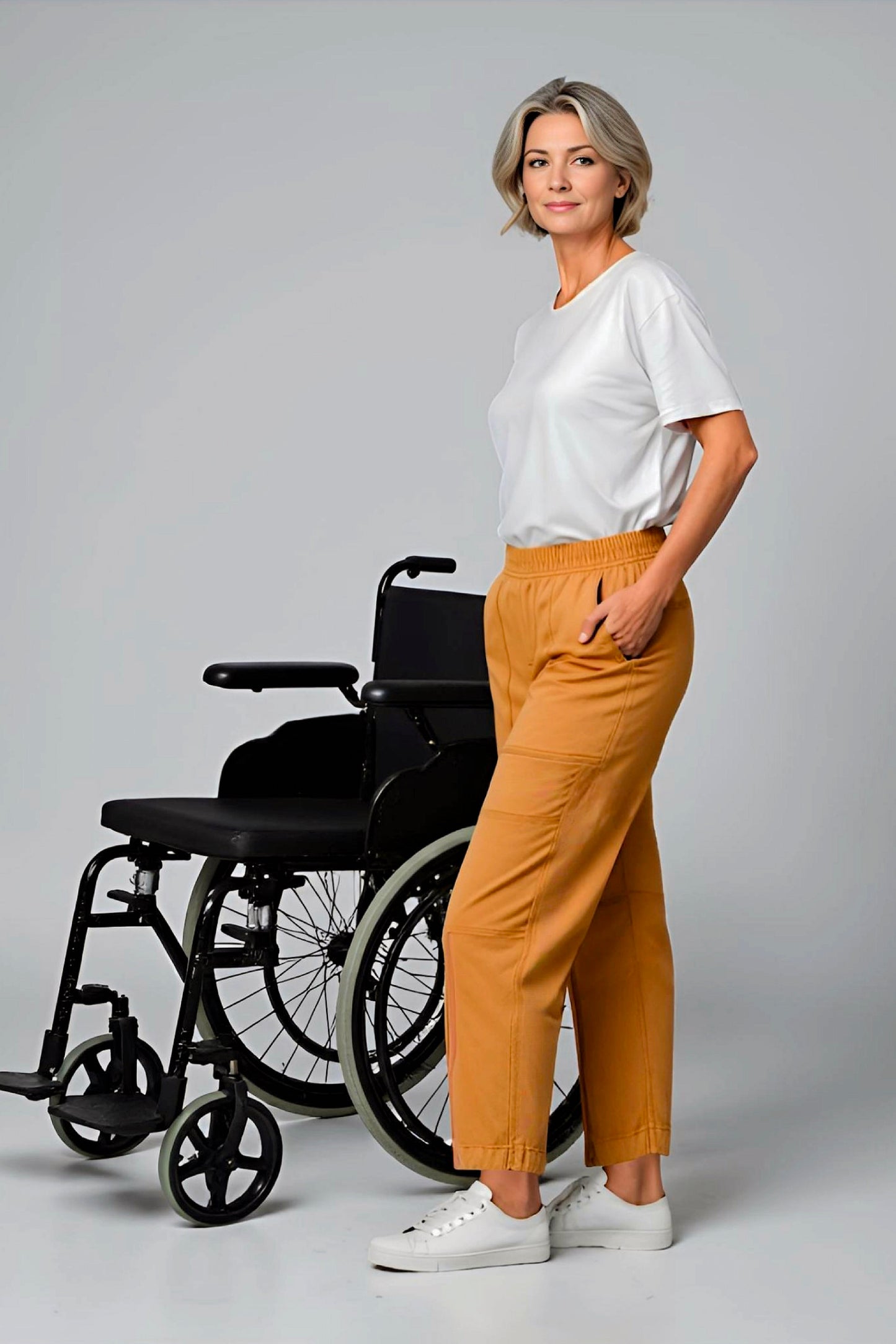 Women's Adaptive Clothing: Stretch Trousers Pant, Full Elastic Waistband, Side Zippers for Easy Undressing