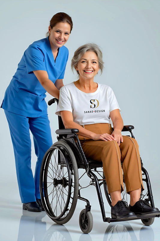 Women's Adaptive Clothing: Stretch Trousers Pant, Waist Elastic, and a Front Full Leg Zip for Easy Undressing