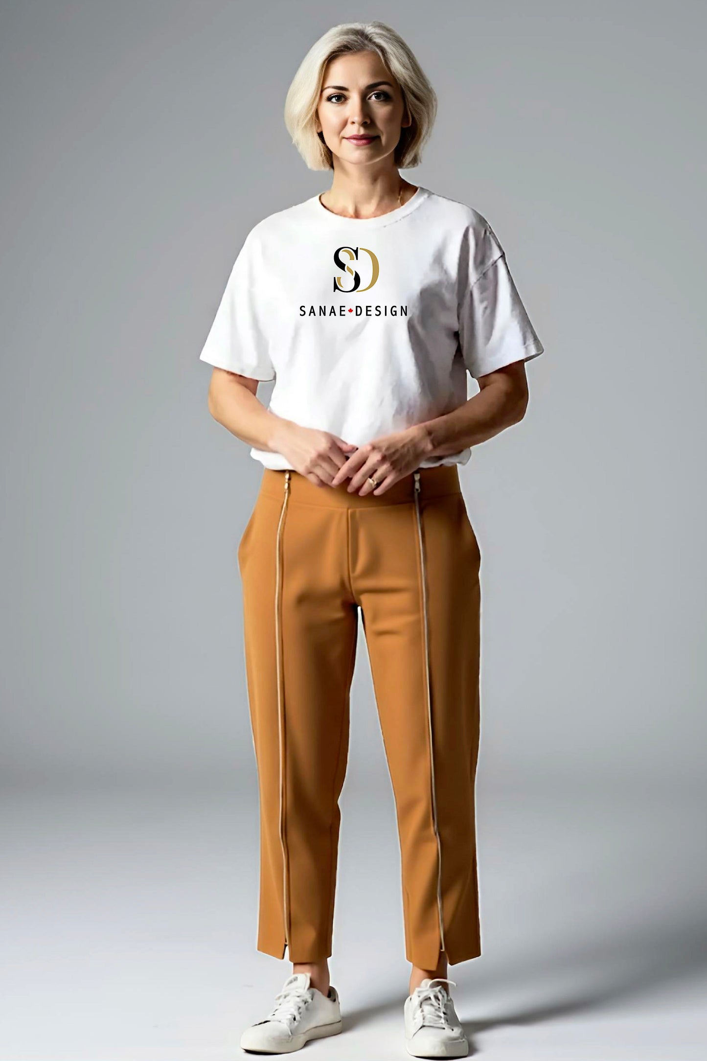 Women's Adaptive Clothing: Stretch Trousers Pant, Waist Elastic, and a Front Full Leg Zip for Easy Undressing