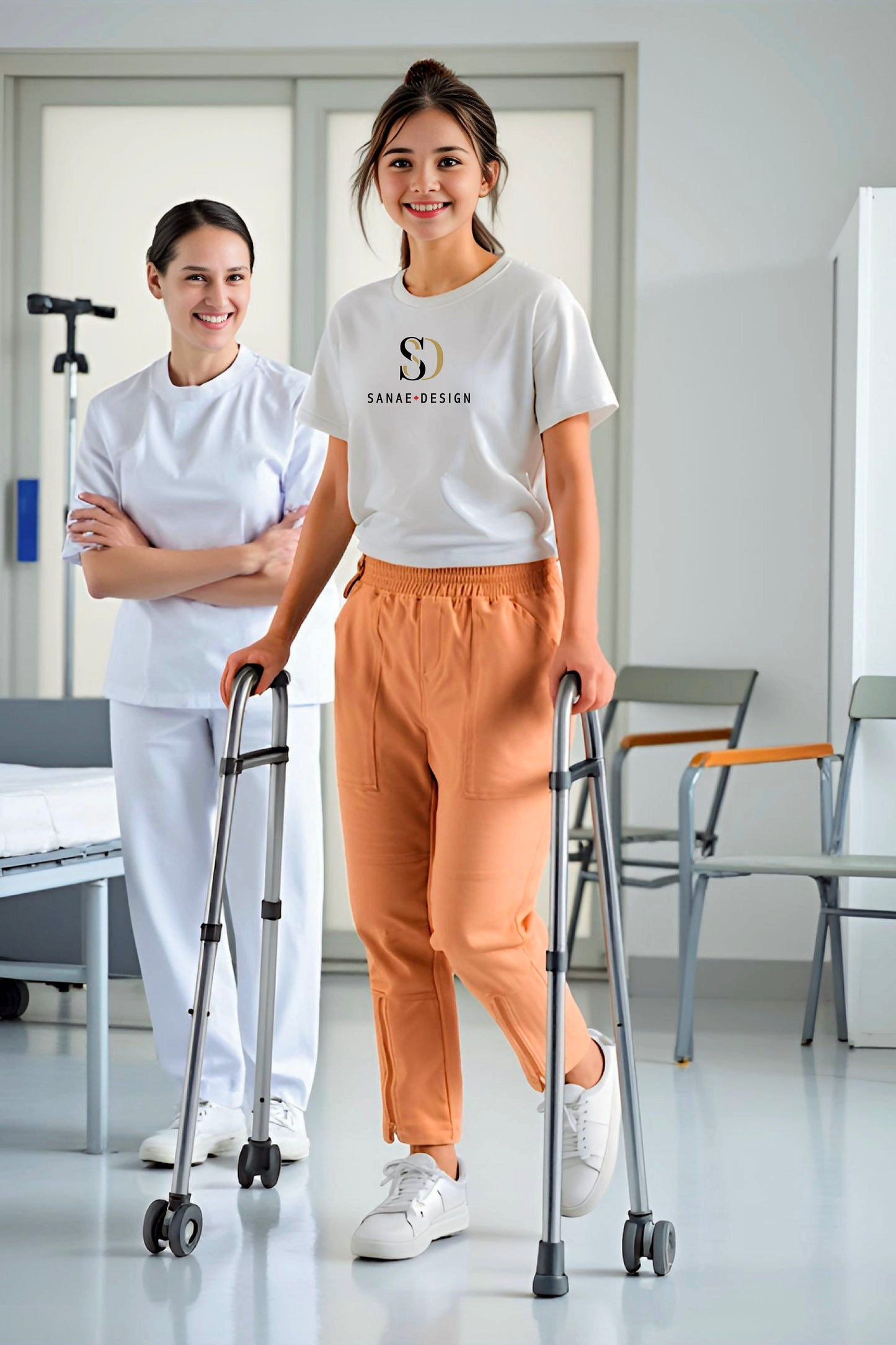 Women's Adaptive Clothing: Stretch Trousers Pant, Full Elastic Waistband, Side Zippers for Easy Undressing