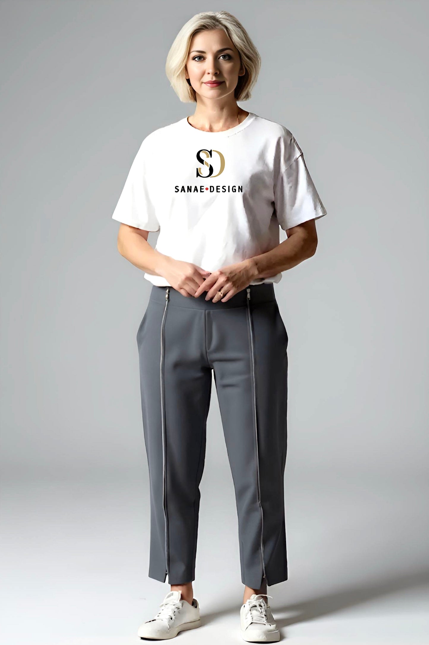 Women's Adaptive Clothing: Stretch Trousers Pant, Waist Elastic, and a Front Full Leg Zip for Easy Undressing