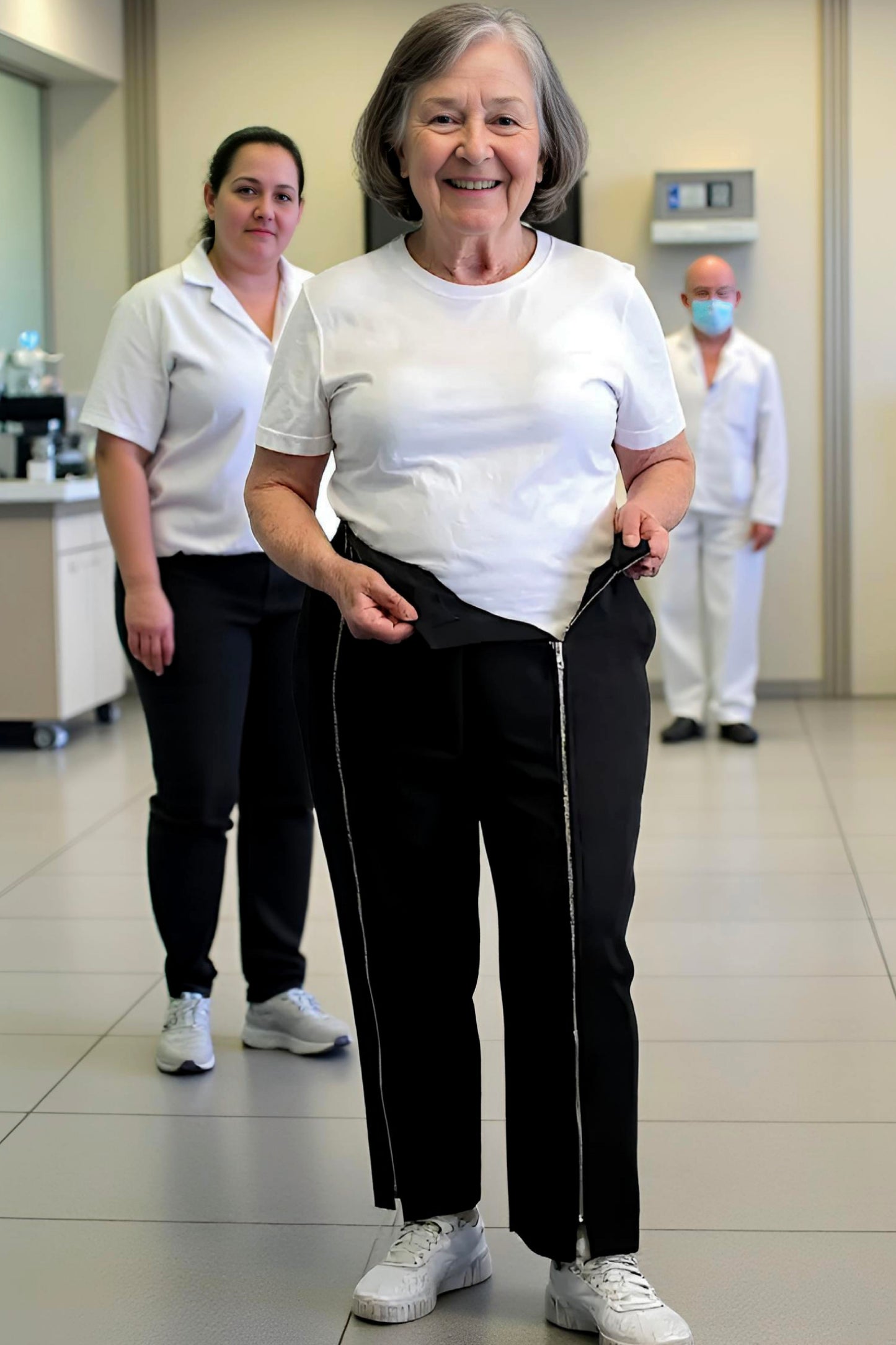 Women's Adaptive Clothing: Stretch Trousers Pant, Waist Elastic, and a Front Full Leg Zip for Easy Undressing