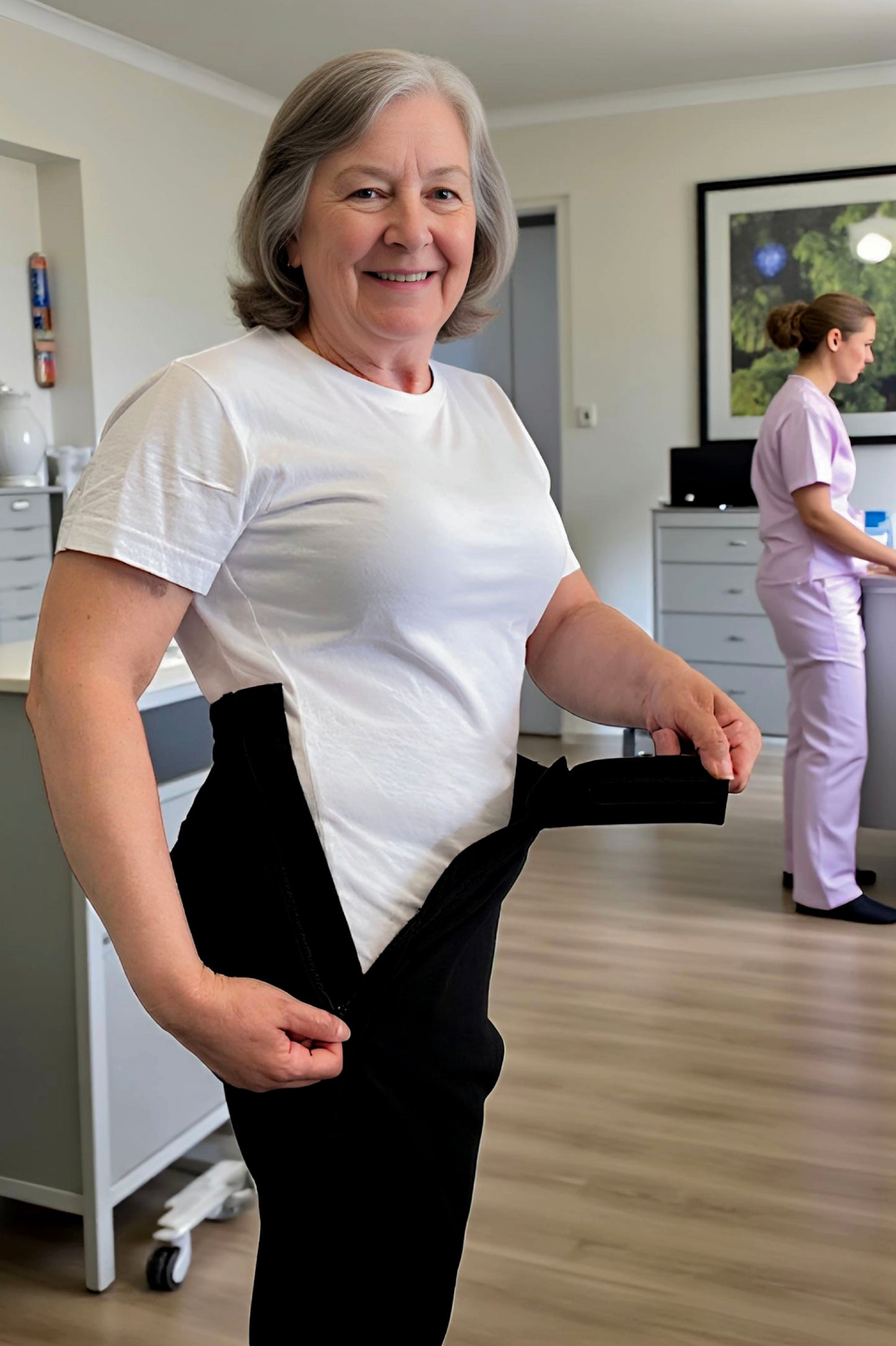 Women's Adaptive Clothing: Stretch Classic Cargo Pocket Pant, Elastic Waistband, Zipper Each Side for Easy Dressing