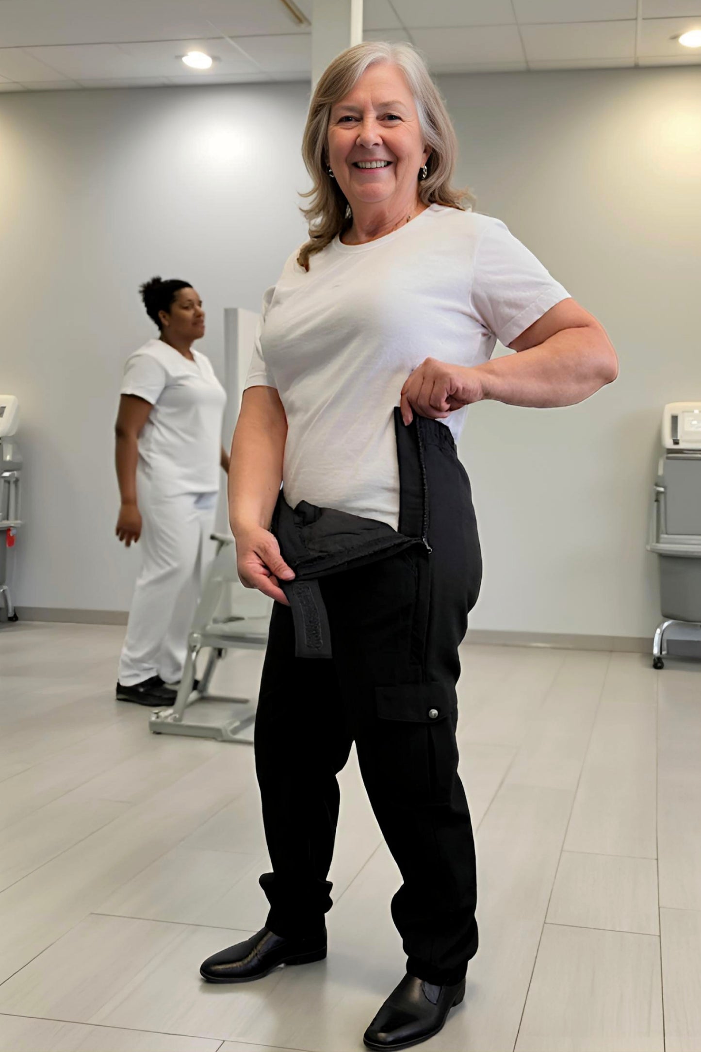 Women's Adaptive Clothing: Stretch Classic Cargo Pocket Pant, Elastic Waistband, Zipper Each Side for Easy Dressing