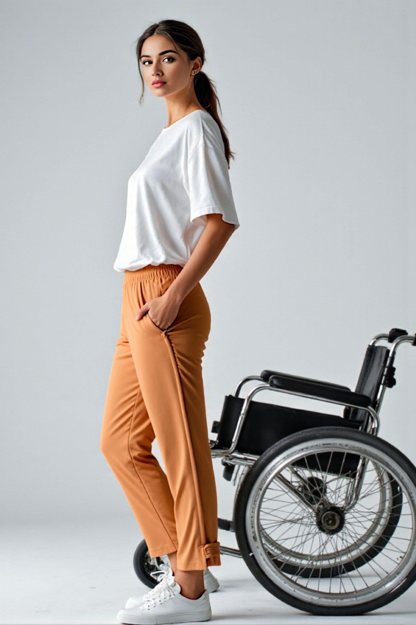 Women's Adaptive Clothing: Stretch Trousers Pant, Elastic Waistband, Side Zipper for Easy Dressing