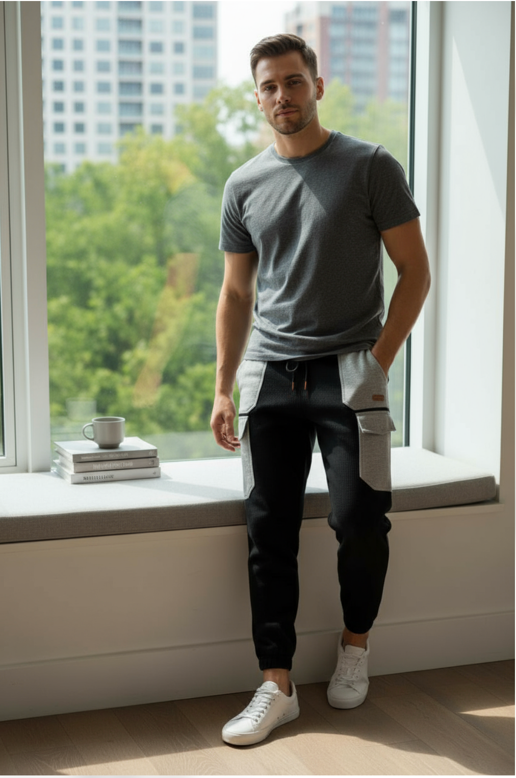 Men's Adaptive Clothing Softest Fleece Sweatpants, Full Waistband Ribbed and Elastic, the Side Seam Zippers at Both Top and Bottom