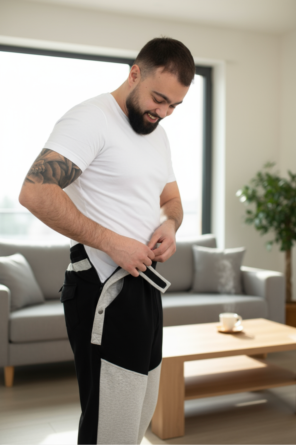 Men's Adaptive Clothing: Pant High-Quality Soft Fabric - Full Waistband Elastic, Side Zipper For Easy Undressing