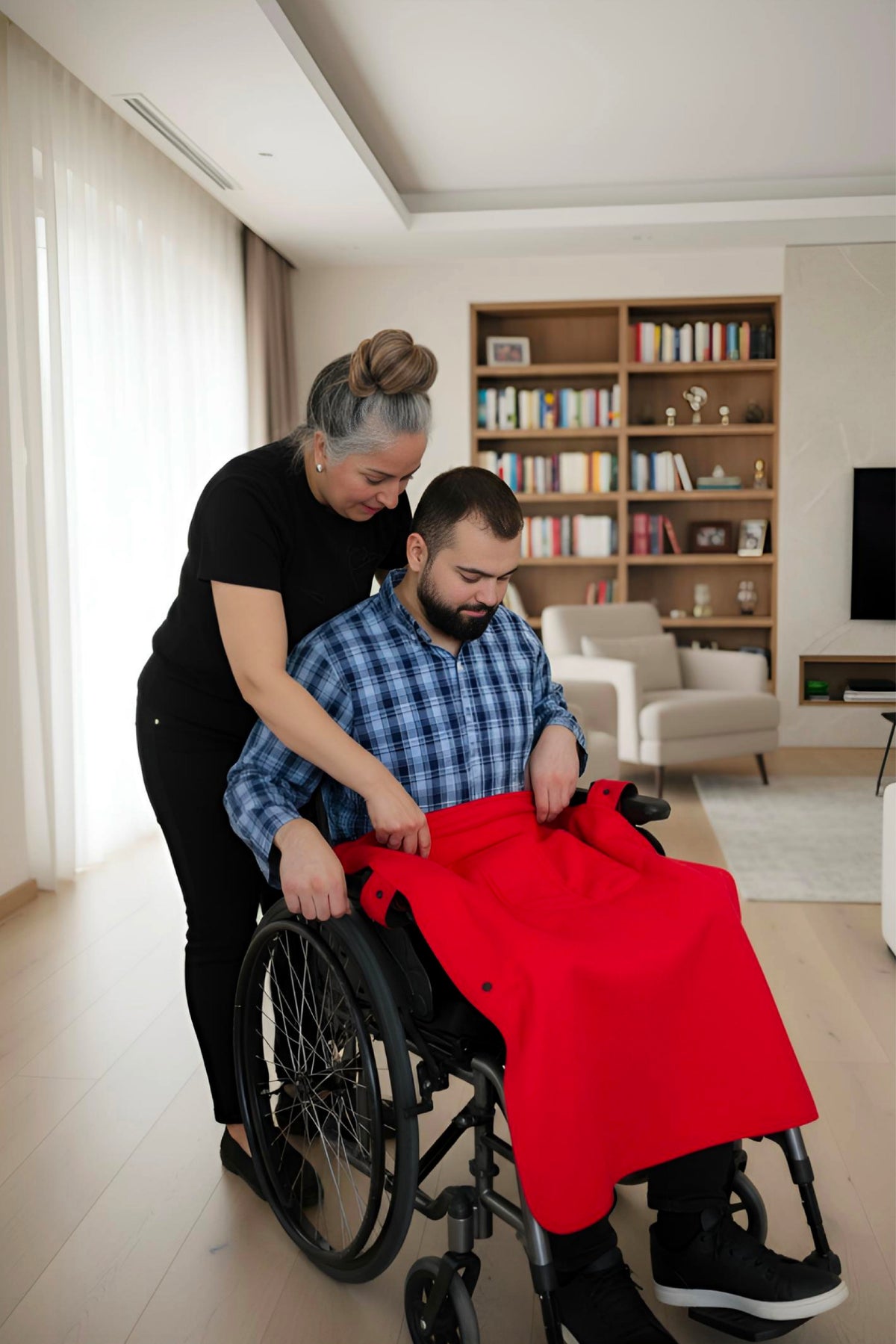 Wheelchair Blanket Cover for Men & Women - Cozy Lap Robe with Reversible Design and Double Pockets