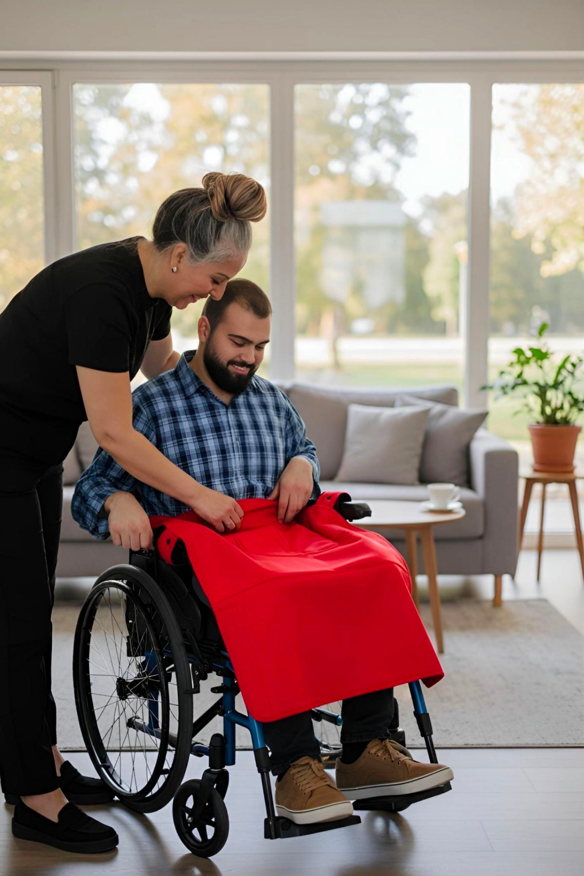 Wheelchair Blanket Cover for Men & Women - Cozy Lap Robe with Reversible Design and Double Pockets
