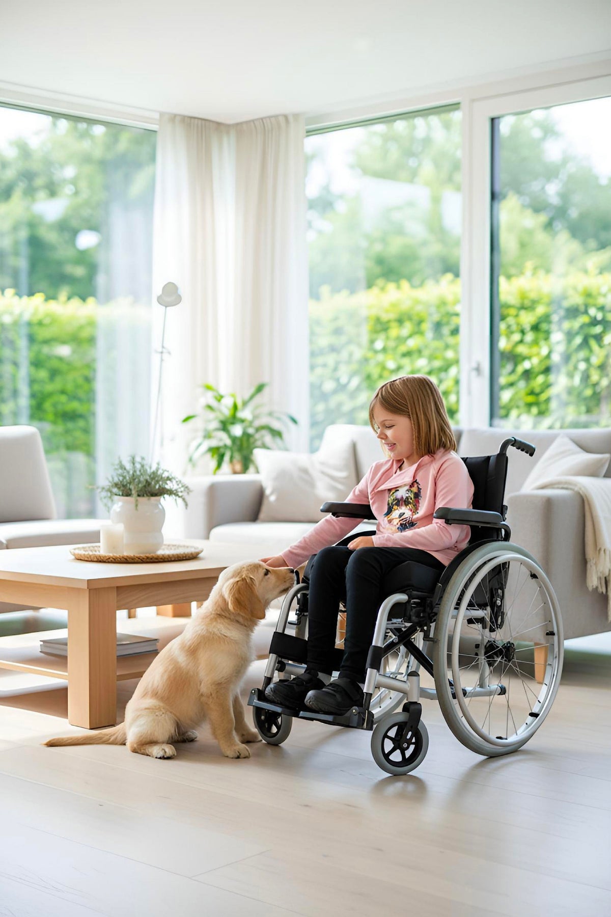 Girl's Adaptive Clothing: Daisy Dog Print Top, Long Sleeve with Medical Zipper passing Tube