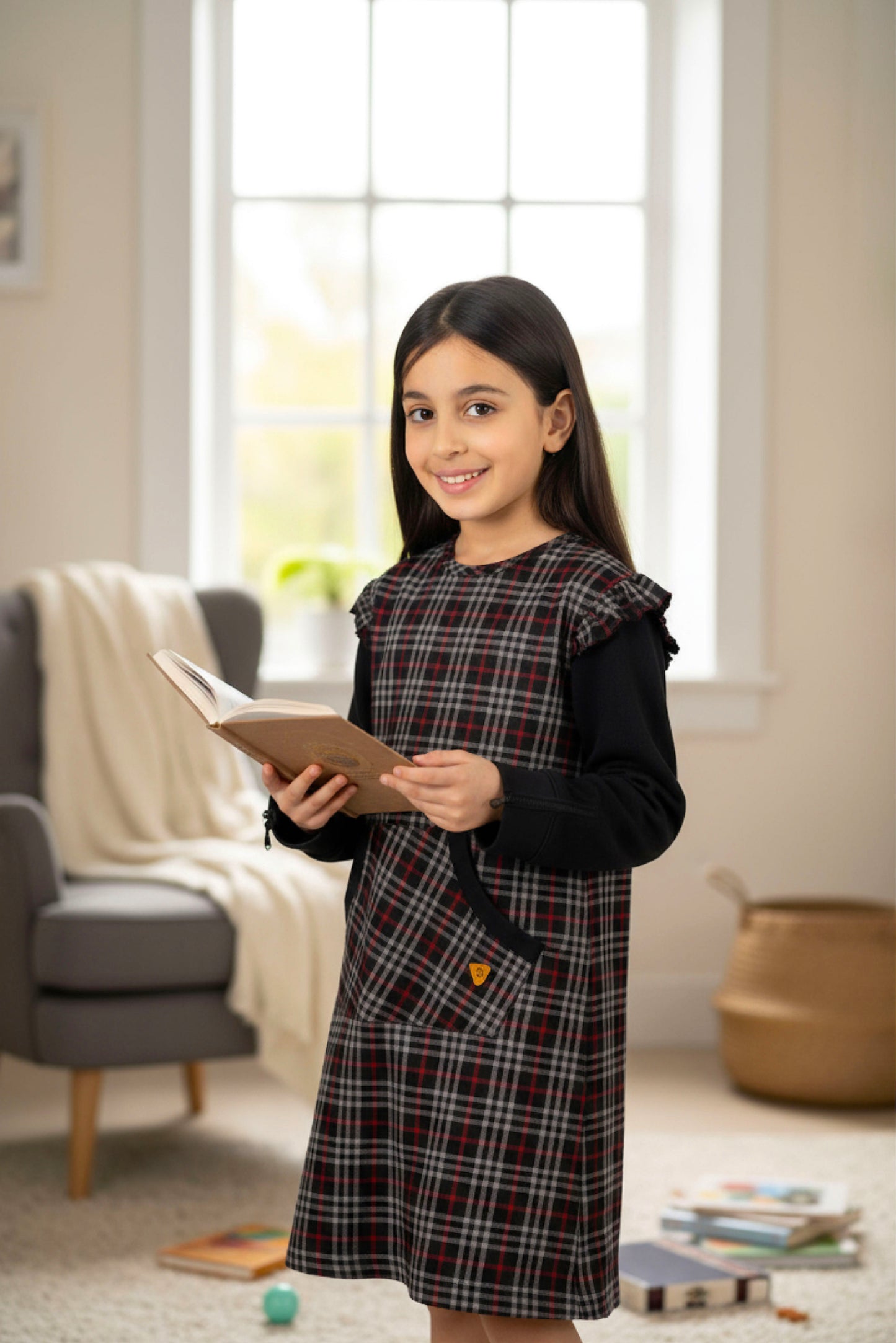 Adaptive Kids Stretch Dress: Back Zipper, Cargo Pocket, Easy-Undressing Sleeves