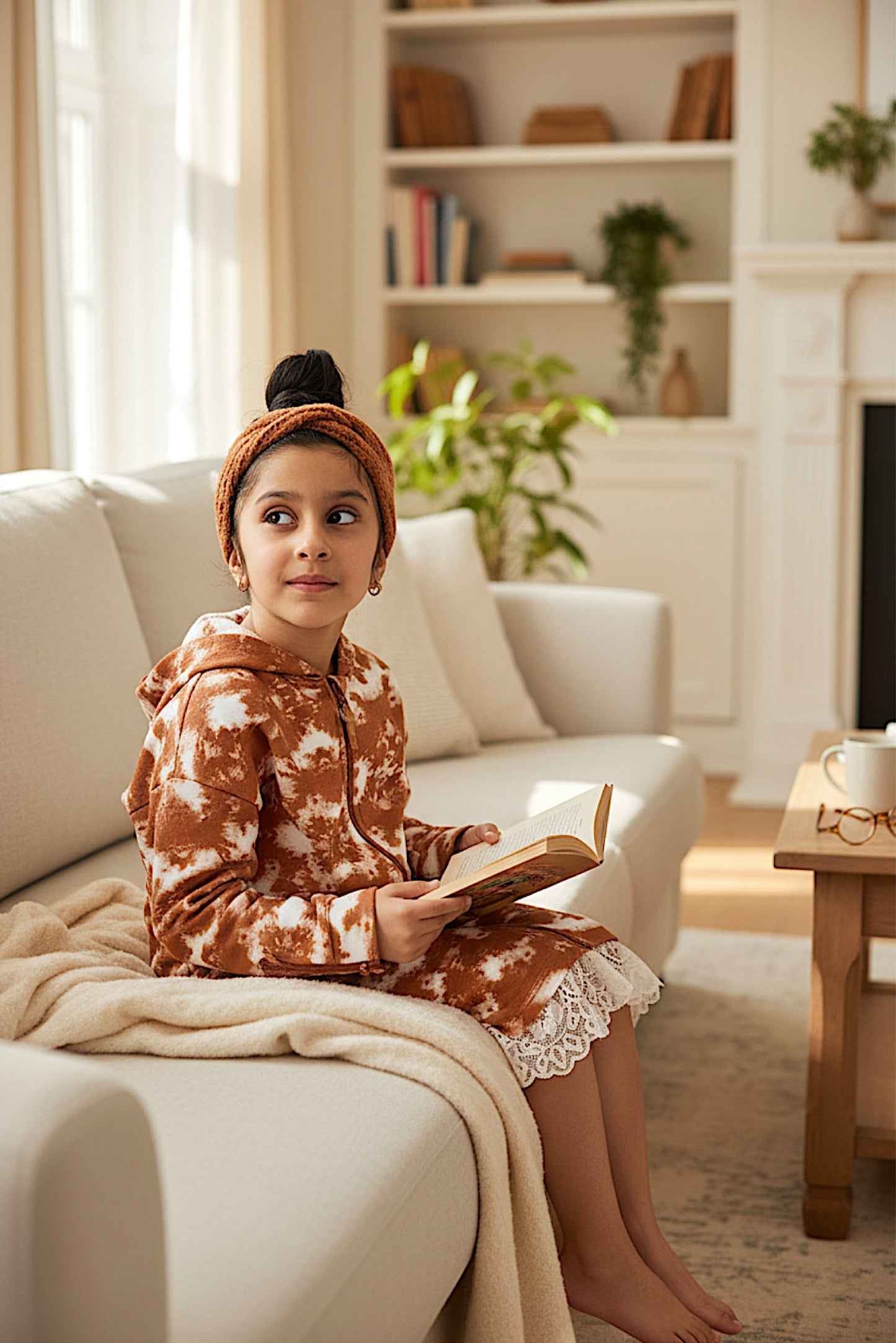 Adaptive Kids Tie-Dye Hoodie Sweatshirt Dress, Front Full Zipper and Easy-Undressing Sleeves