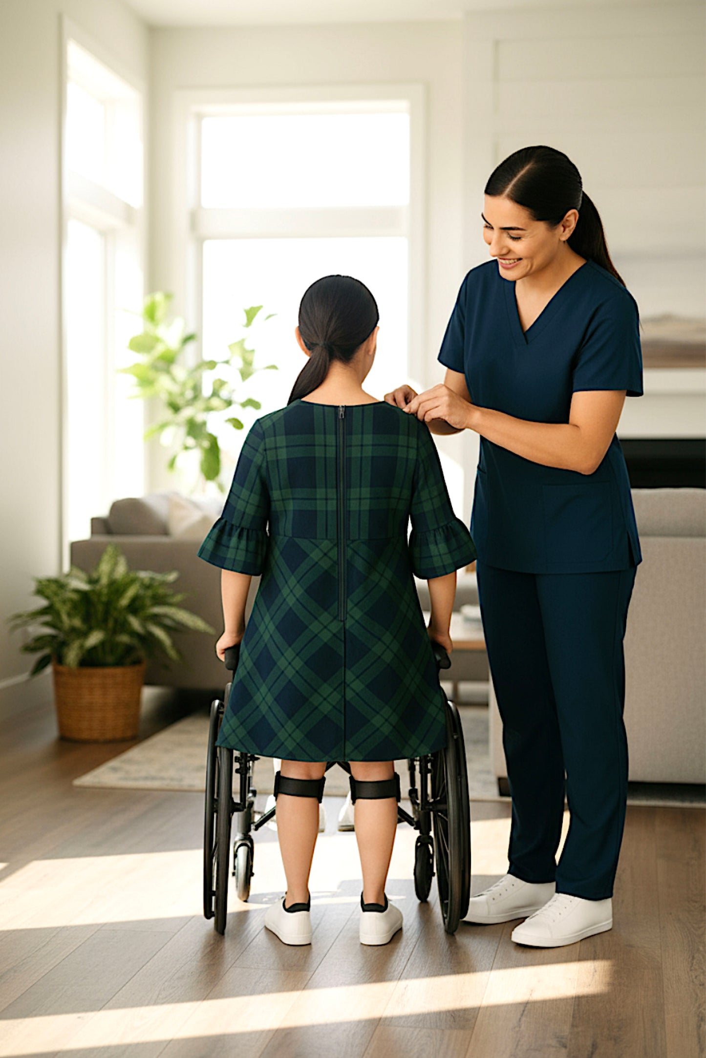 Kids Adaptive Stretch Woven Dress, Back Zipper & Sleeve Easy Undressing