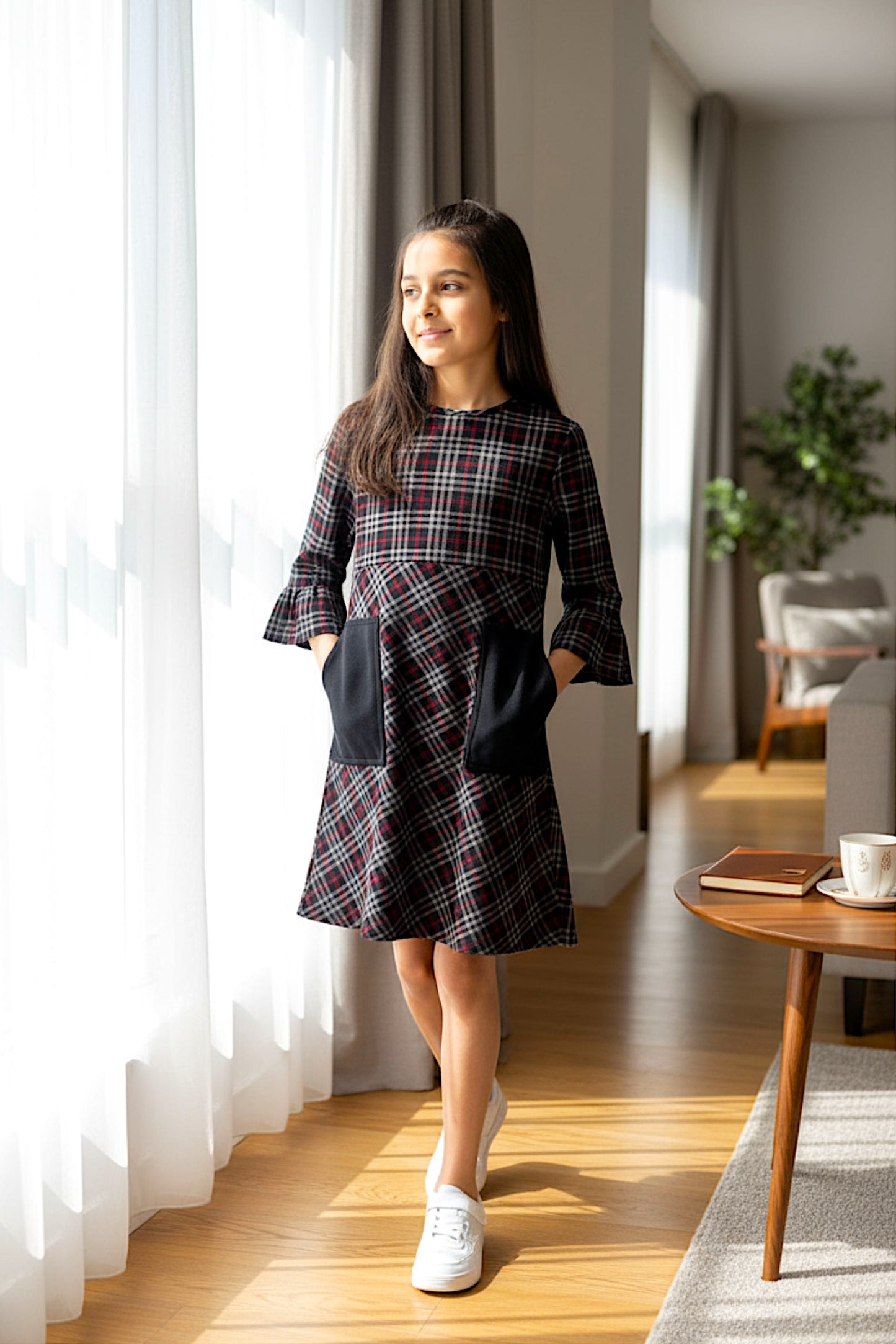 Kids Adaptive Stretch Woven Dress, Back Zipper & Sleeve Easy Undressing