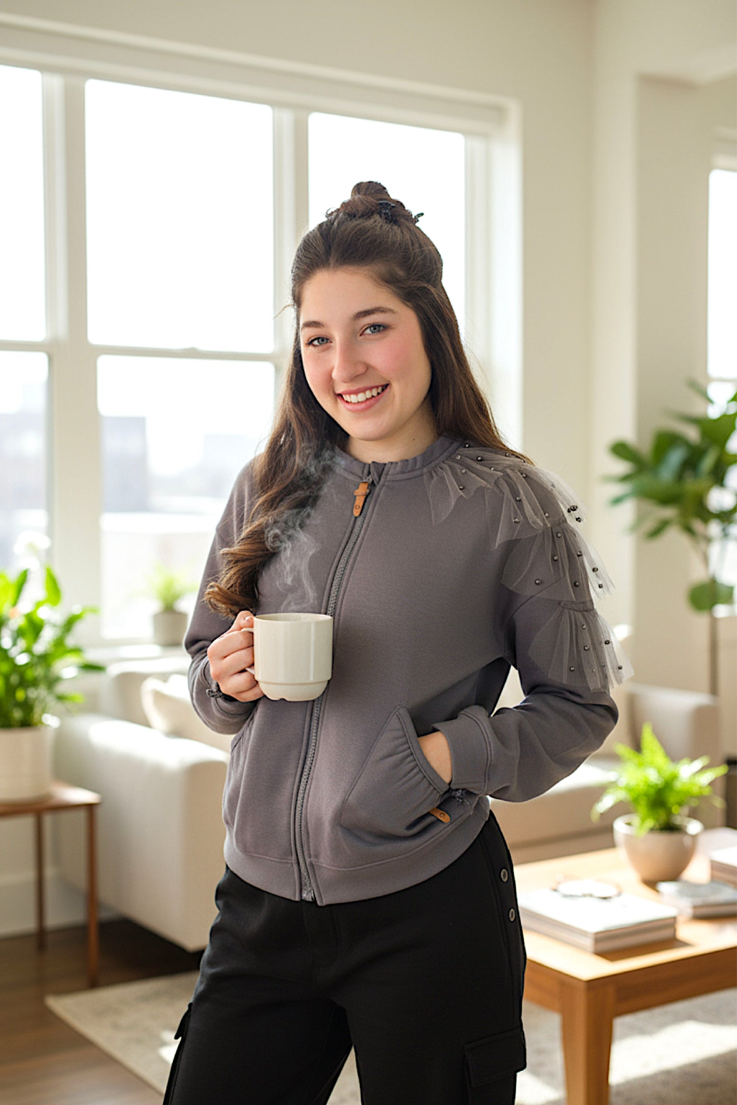 Adaptive Kids Dolman Sleeve Sweatshirt, with Magnetic Zipper & Sleeve Easy Undressing