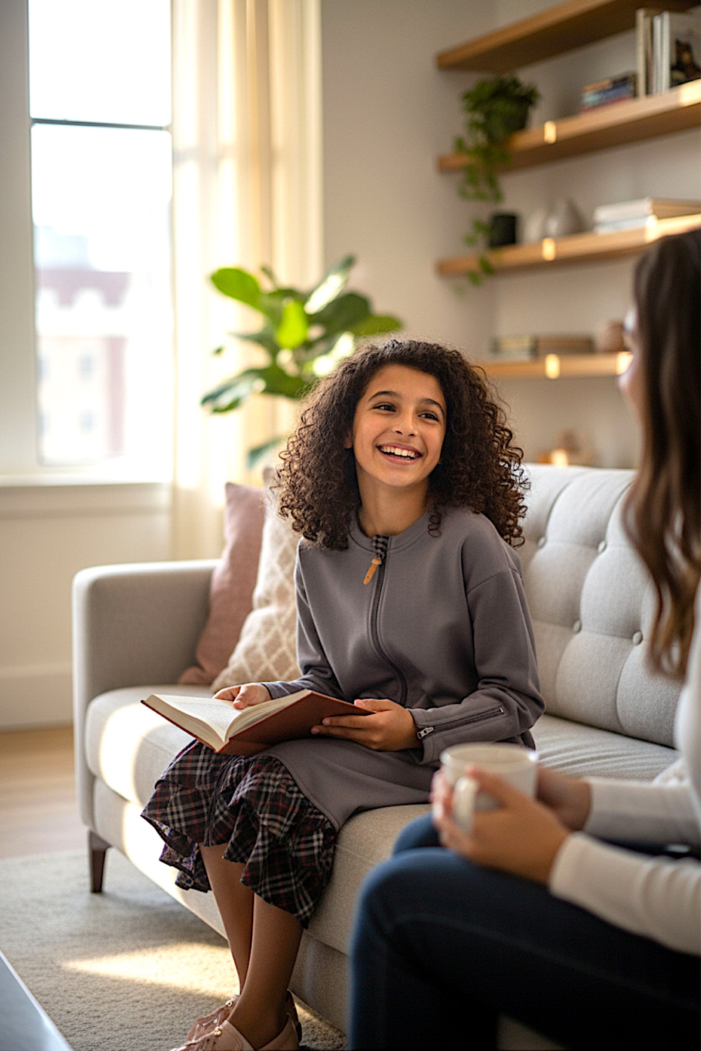Adaptive Kids Dolman Sweatshirt Dress with full Zipper & Contrast Frills